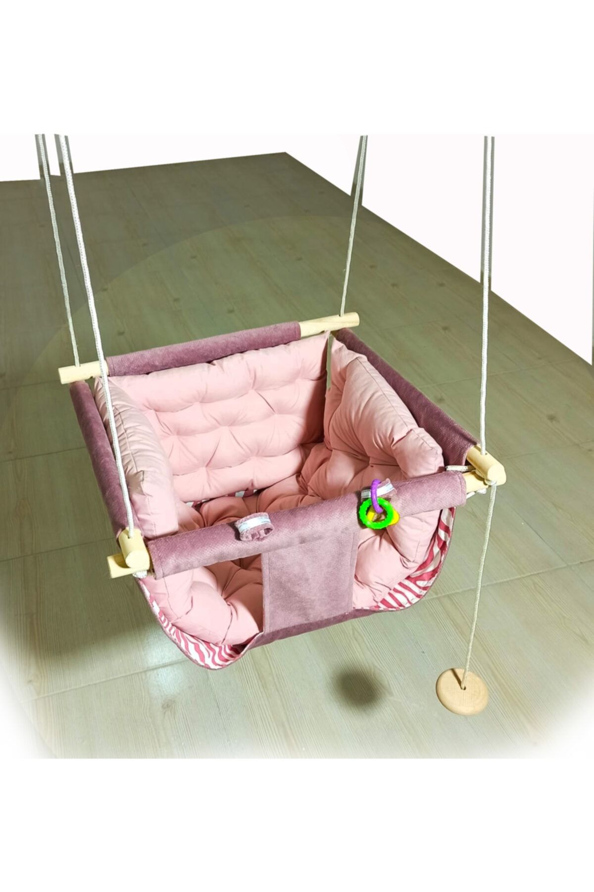 nisa baby tasarım Bebek Çocuk Ev Ve Bahçe Salıncağı Hamak Iki Adet Askı Aparatı Puffy Yastık Ve Minder Gülkurusu-pudra