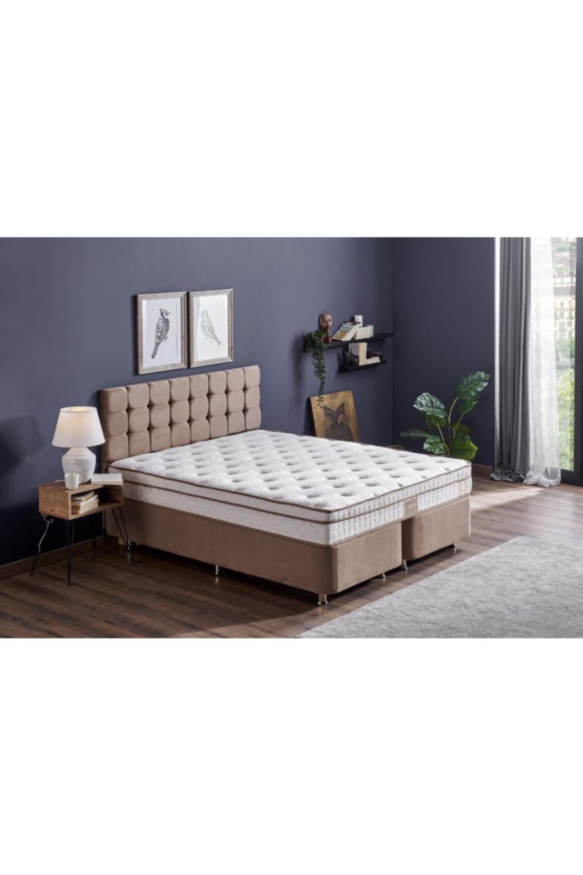 Niron Yatak Niron Helen 150x200 Çift Kişilik Yatak Baza Başlık Seti Aloe Vera Yatak, Kumaş Baza, Başlık Takımı