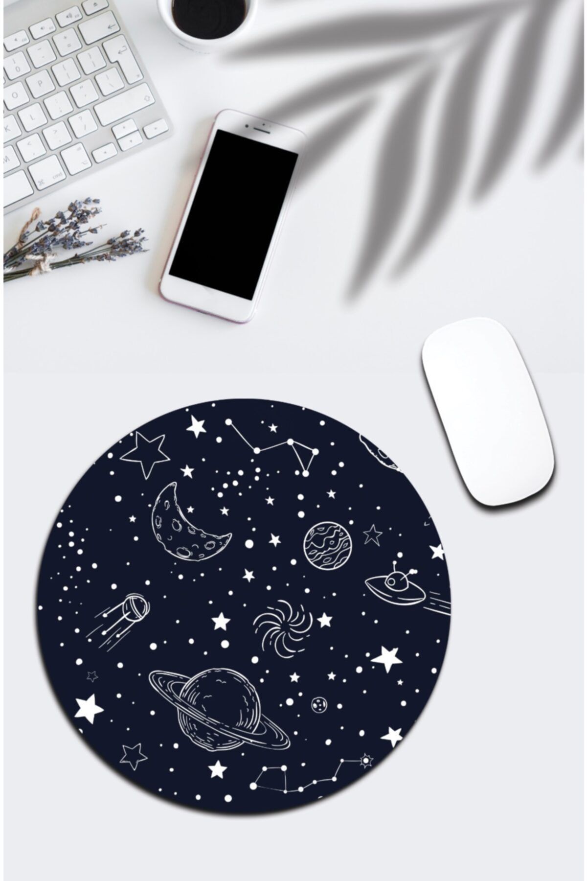 pixolog Uzay Desenli Yuvarlak Mouse Pad 1429