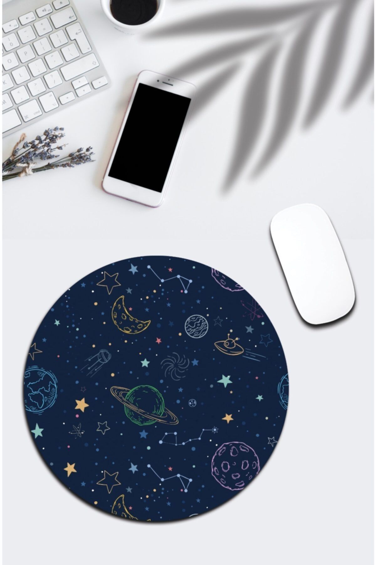 pixolog Gezegen Desenli Yuvarlak Mouse Pad 1452
