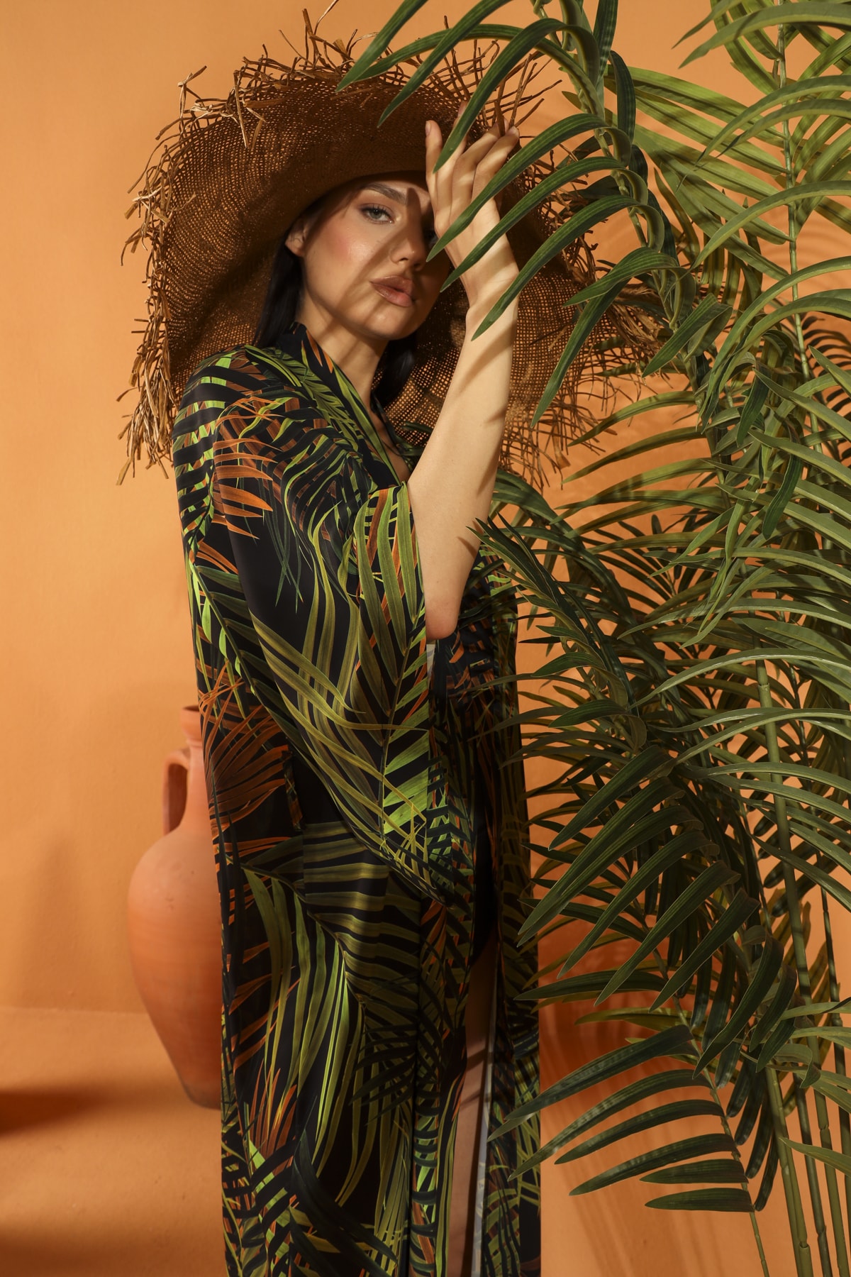 ELAF BEACHWEAR Kadın Evergreen Uzun Kimono