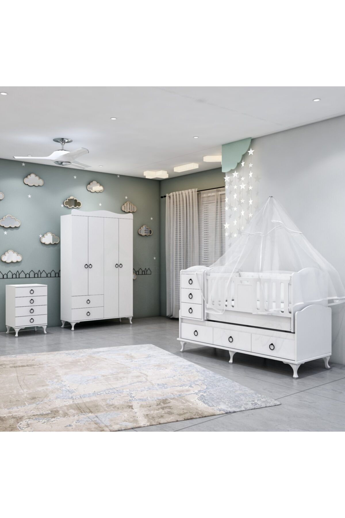 Garaj Home Beyaz 4 Kapaklı Asansörlü Bebek Odası Takımı