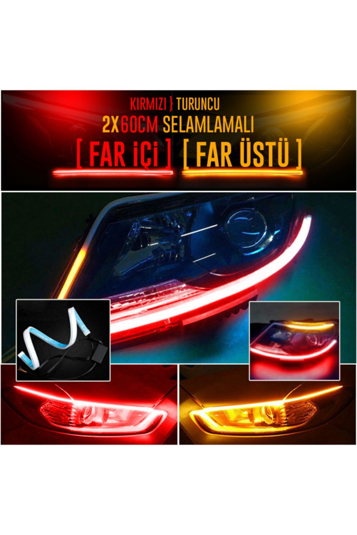 C9 Stop Far Selamlamalı Kırmızı Fren Turuncu Kayar Sinyalli Led 60cm