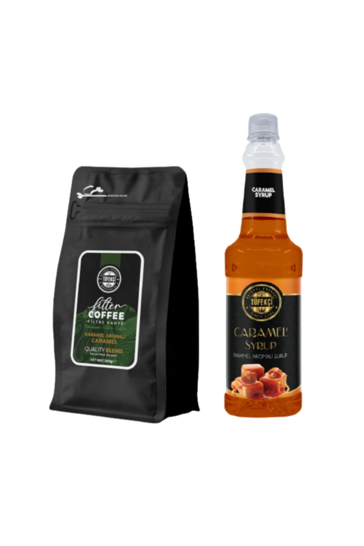 By Tüfekçi Karamel Aromalı Filtre Kahve 250 Gr Ve Karamel Şurup 750 Ml