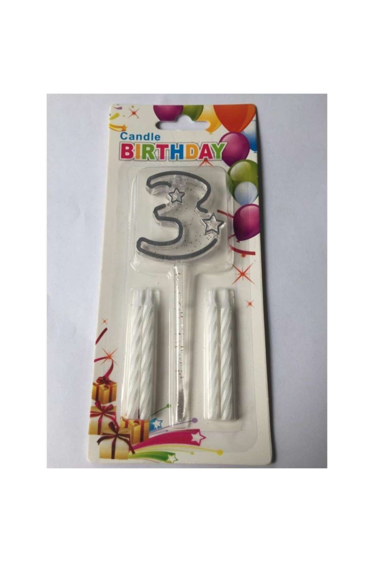 Lulucodesing 3 Yaş Şeffaf Yıldızlı Gümüş Renk Rakam Mum Parti Malzemesi