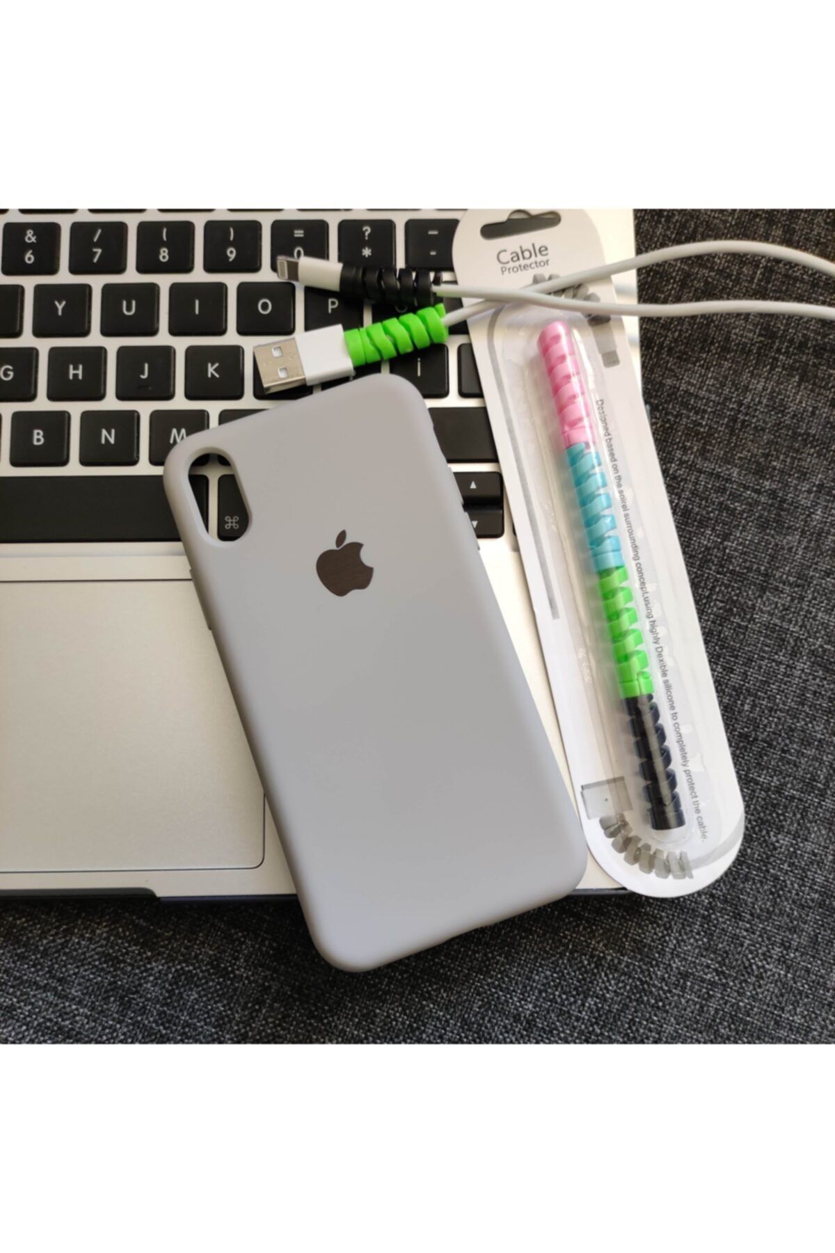 Mislina Iphone X Veya Xs Uyumlu Logolu Lansman Kılıf + Kablo Koruyucu