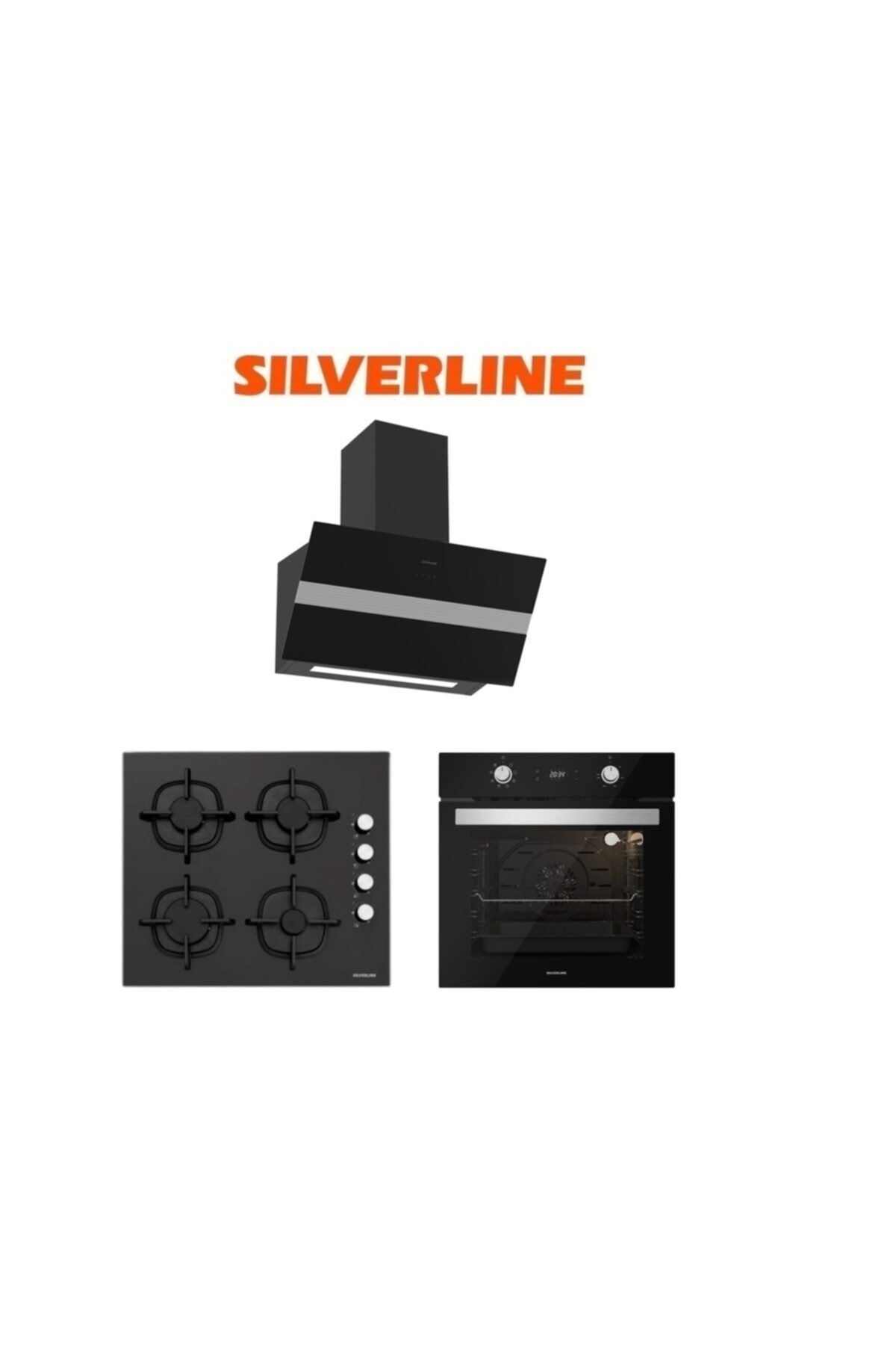Silverline Siyah Cam Ankastre Set (3472 Bold 60+cs5343b01+bo6504b01)