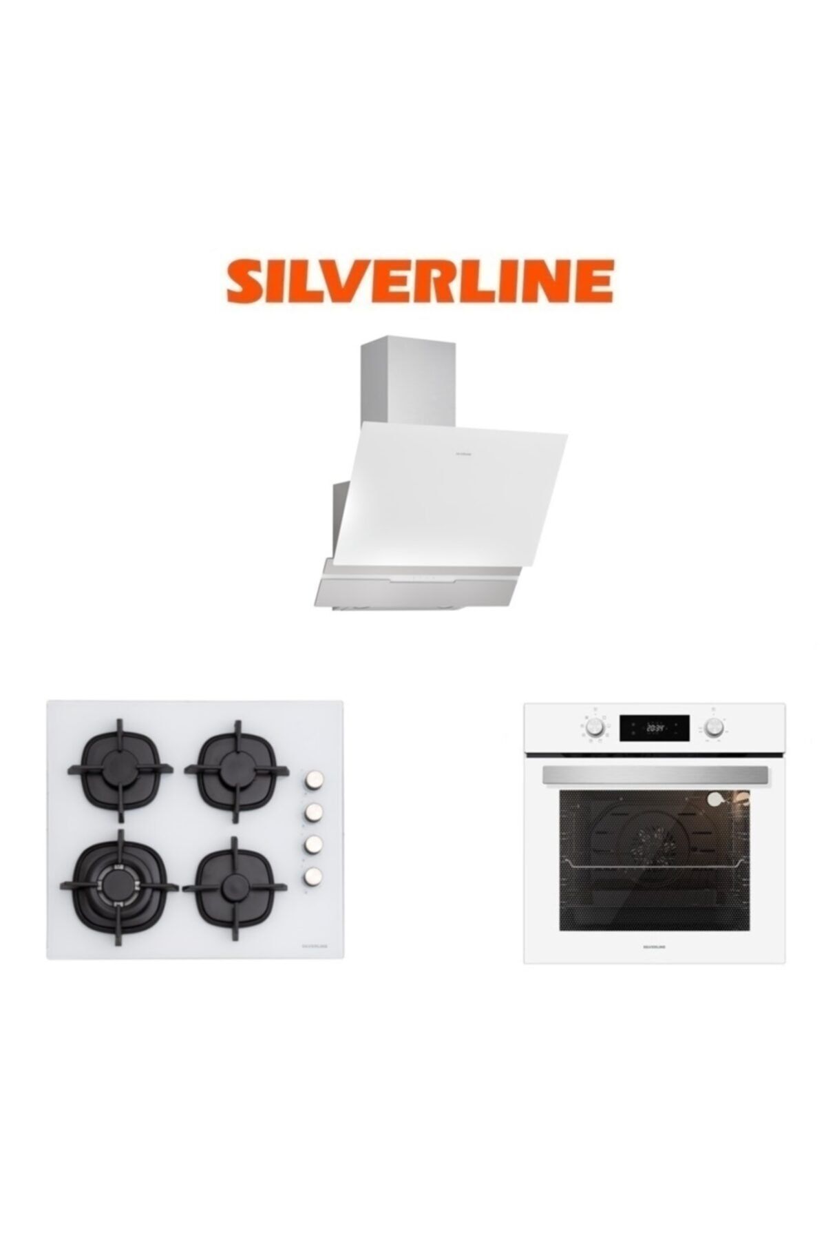 Silverline Beyaz Cam Ankastre Set (3450 Slım-lıne 60+cs5429w01+bo6504w01)