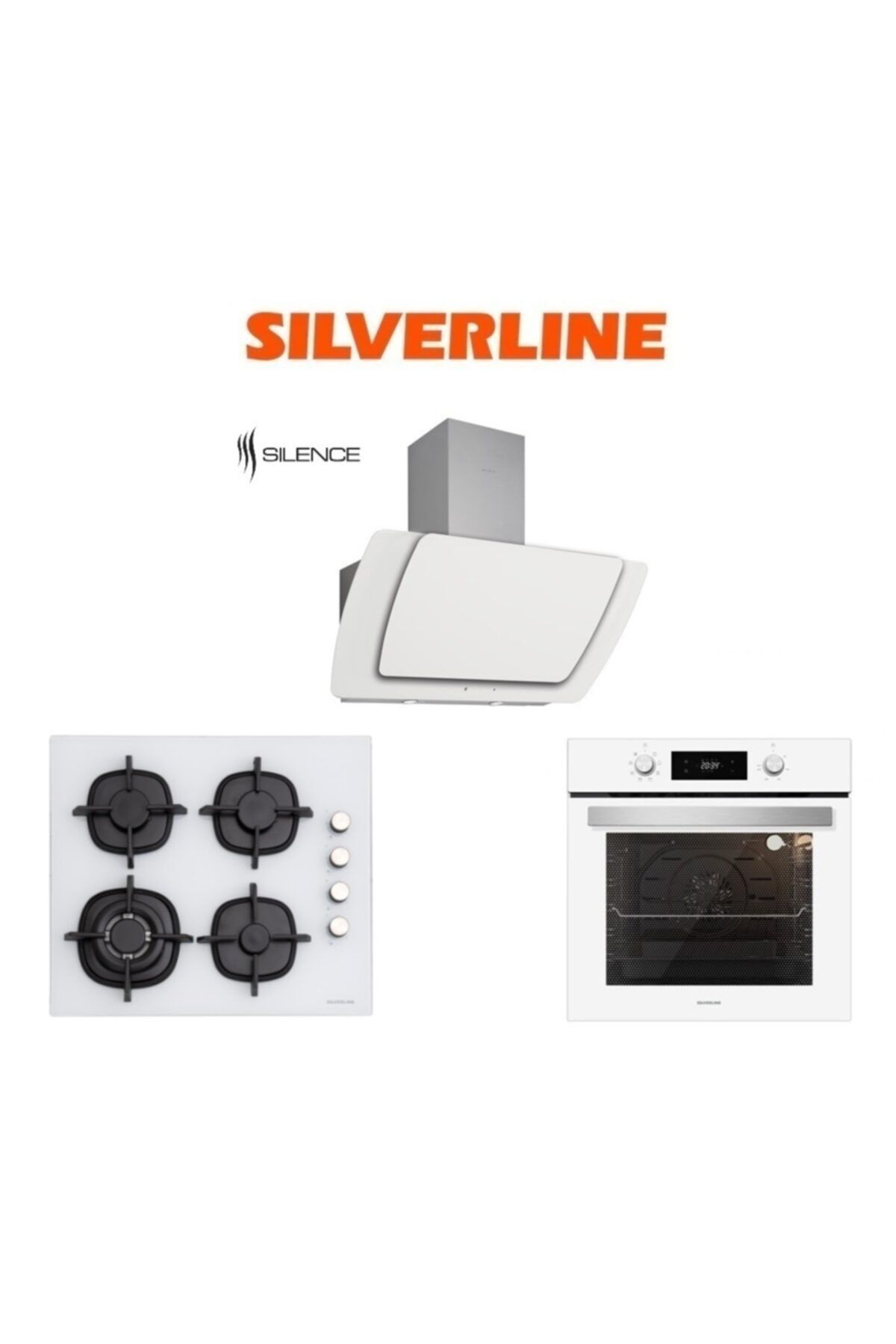 Silverline Beyaz Cam Ankastre Set (3373 Misto 60+cs5429w01+bo6504w01)