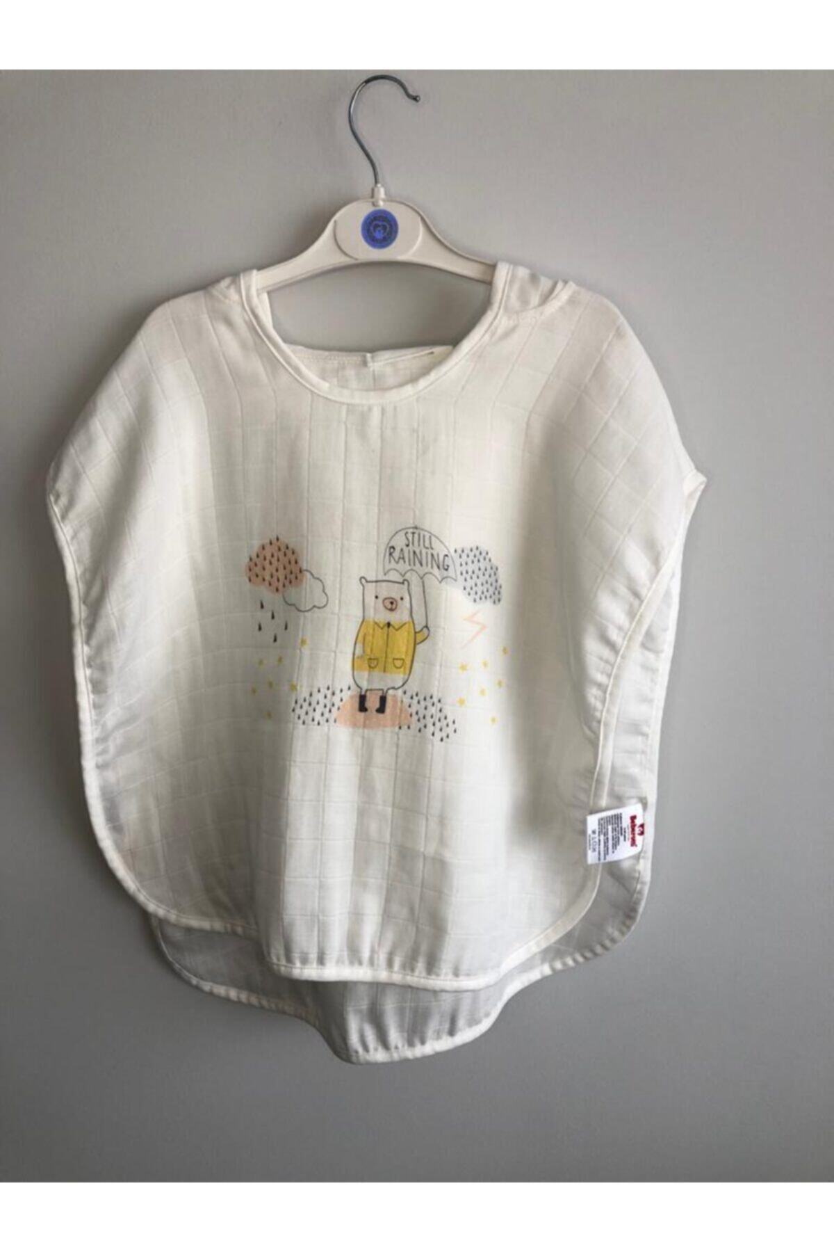 Babyloou Unisex Çocuk Ekru Bulut Figürlü Müslin Panço
