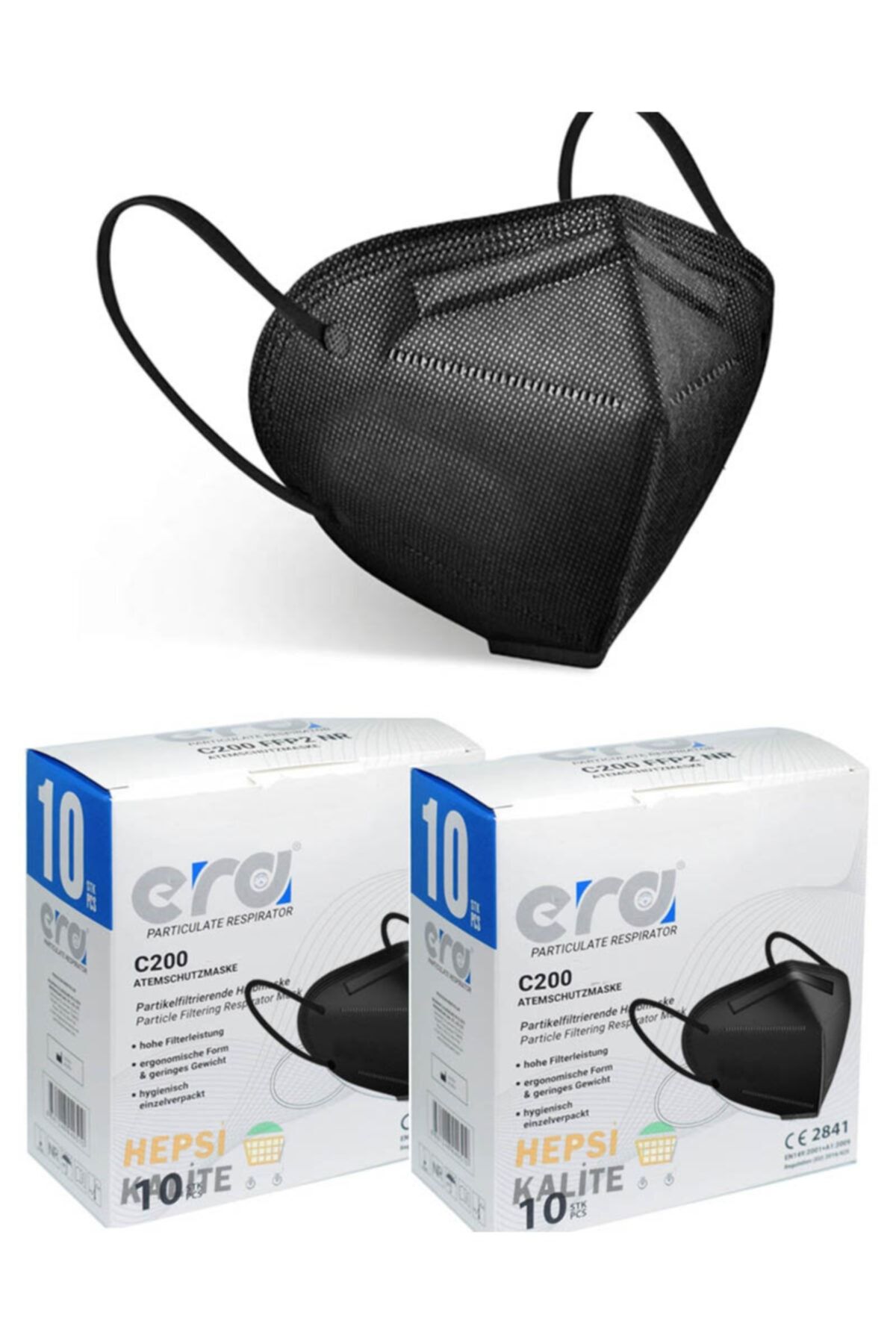 ERA Maske Era C-200 N95 Ventilsiz Solunum Maskesi - 10 Adet- Siyah Maske