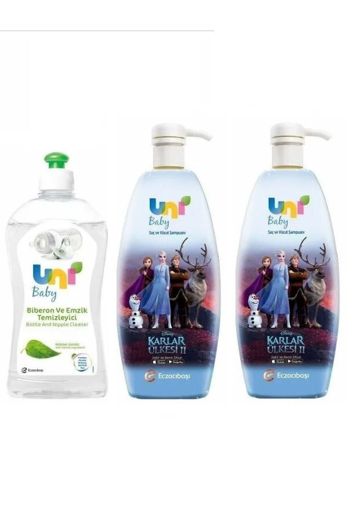 Uni Baby Karlar Ülkesi Frozen Şampuan 700 ml *2+Biberon Temizleyici 500 ml