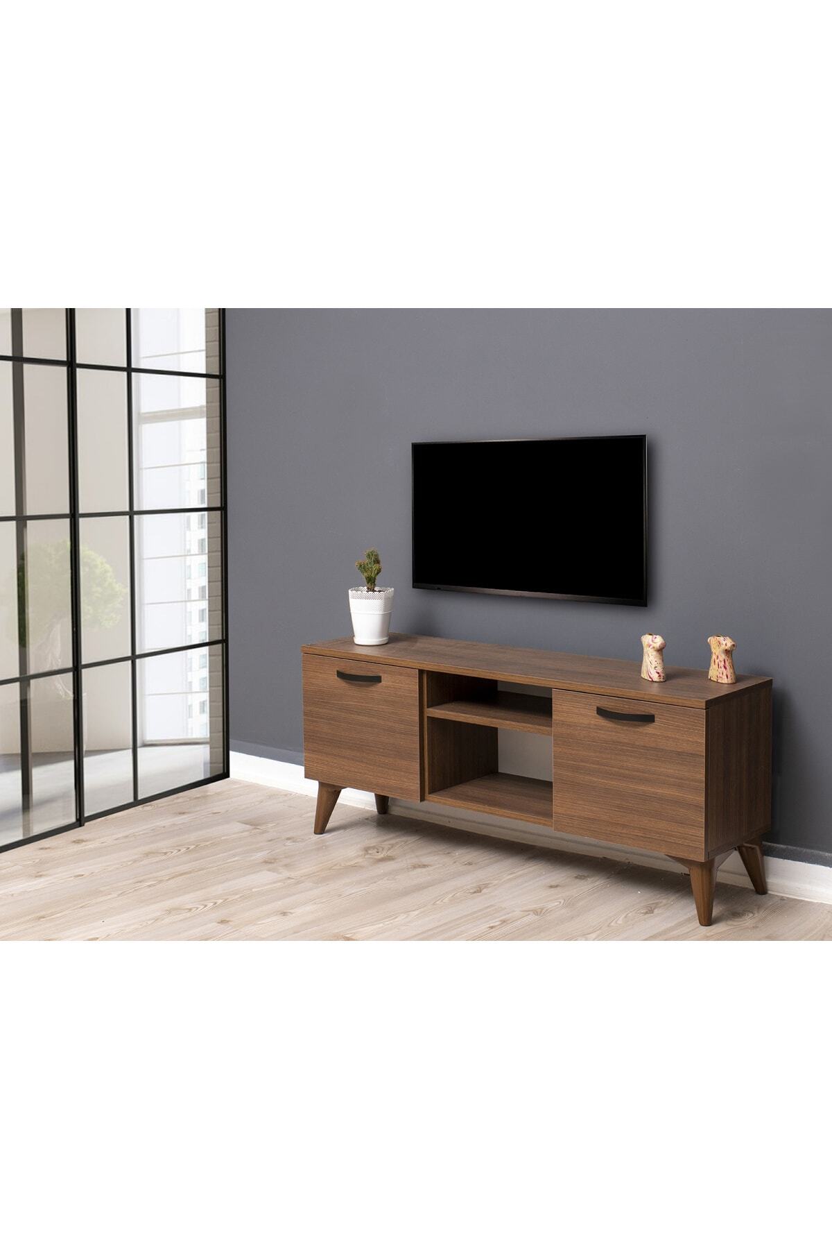 Passionis Ceviz Milano Modern 2 Açık Raf Ve 2 Kapaklı Tv Ünitesi Psm107