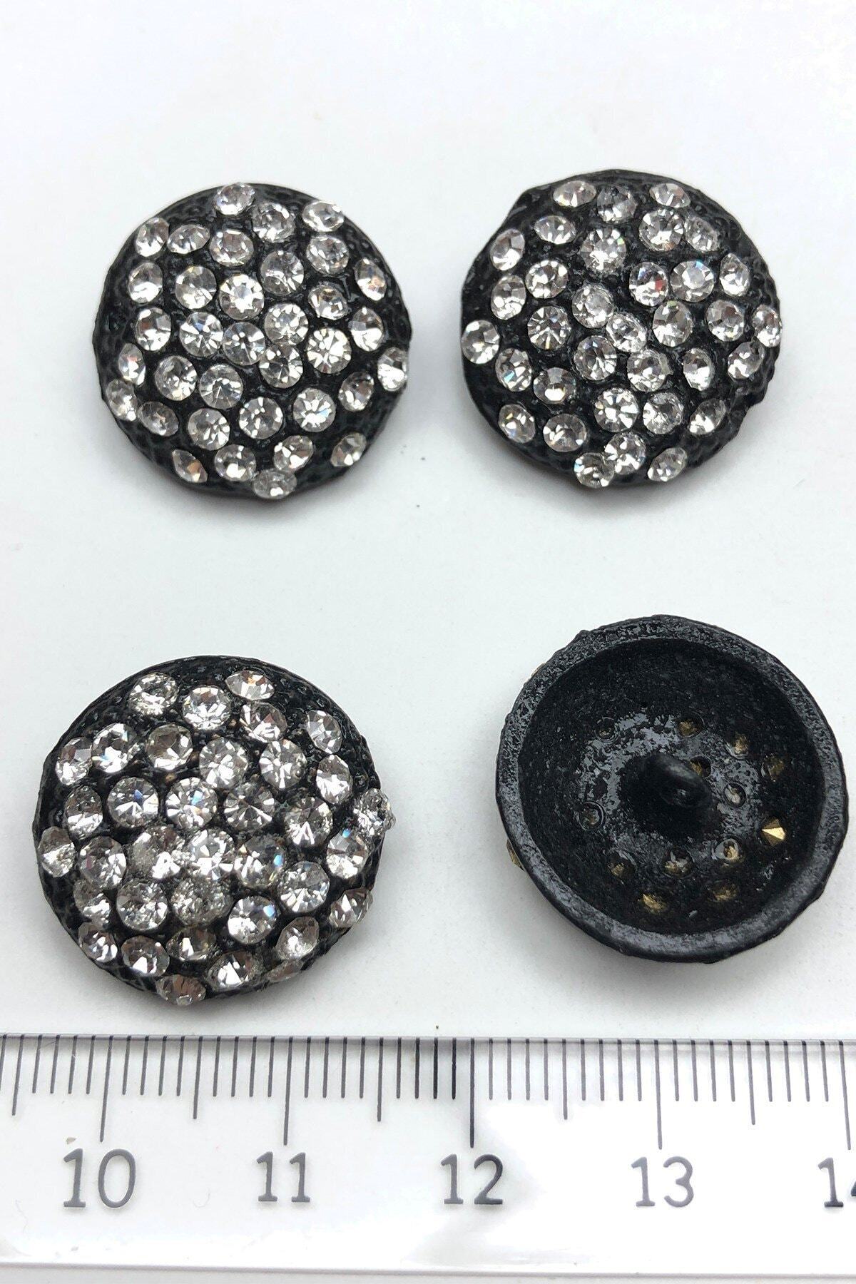 Hobigram Siyah Şık Taşlı Metal Abiye Düğme