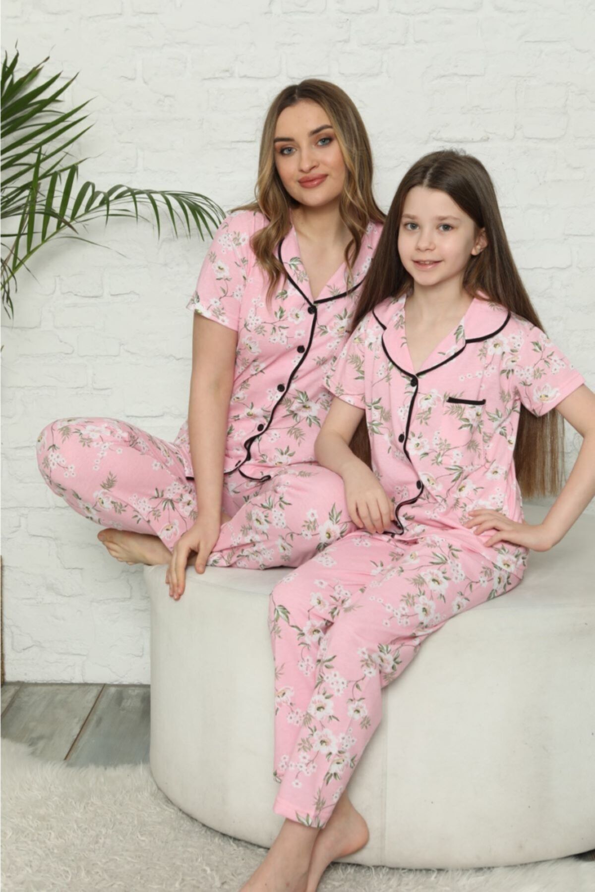hatuni anne kiz pembe pamuklu onden dugmeli pijama takimi fiyati yorumlari trendyol