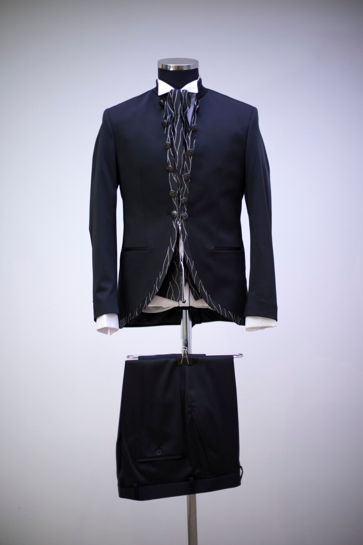 Moda Rabin Erkek Yelekli Siyah Jakarlı Tam Takım Elbise Damatlık Gömlek Dahil Slim Fit 6 Drop