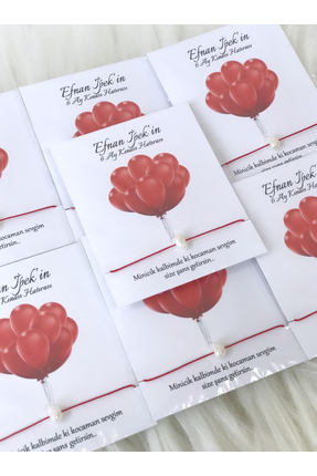 (12 Ad.) Kişiye Özel Şans Bilekliği 6 Ay Kınası Mevlit Doğum Günü Kırmızı Balon Image 0