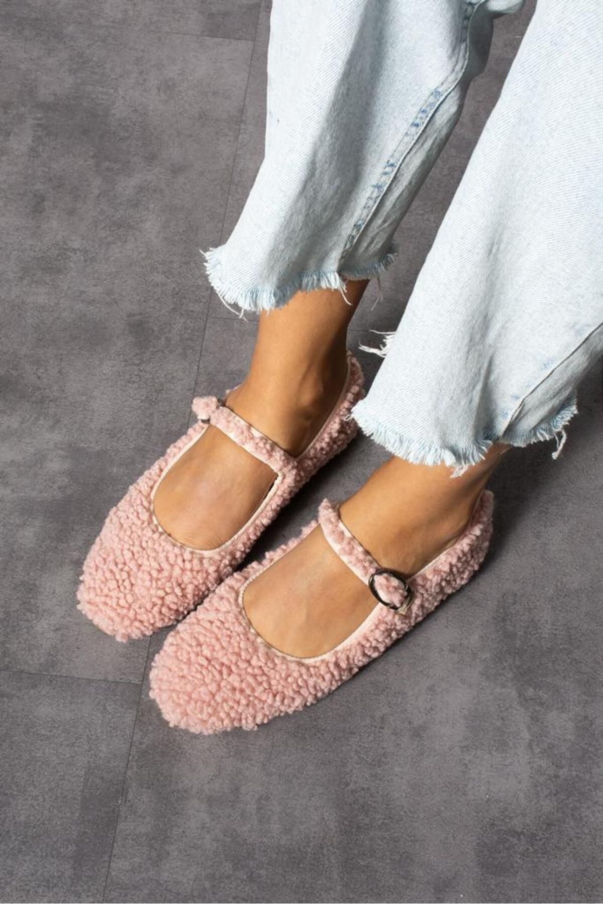 Ayakkab da Tek Duson Fur Women s Ballerinas Pink Trendyol