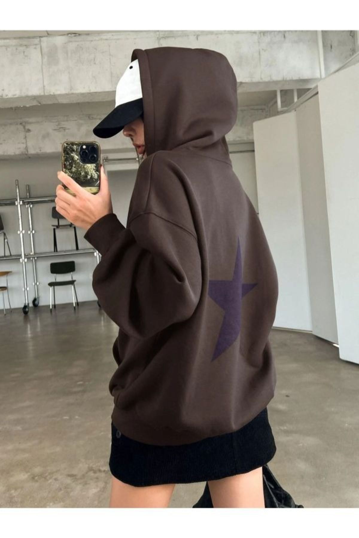 PALP TO Women s Brown Courageous Star Printed Hooded Hoodie