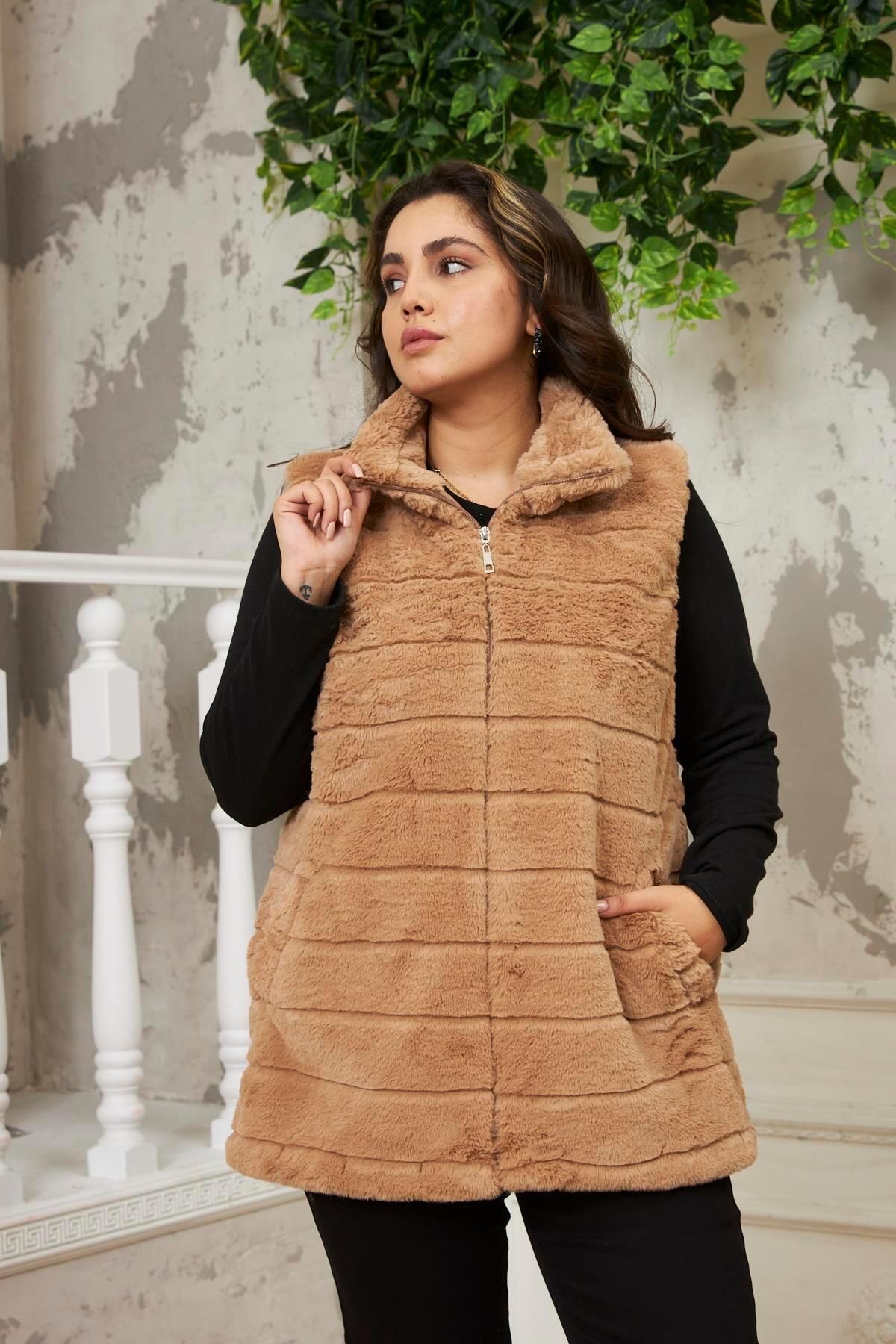 Plus size fake fur vest shop