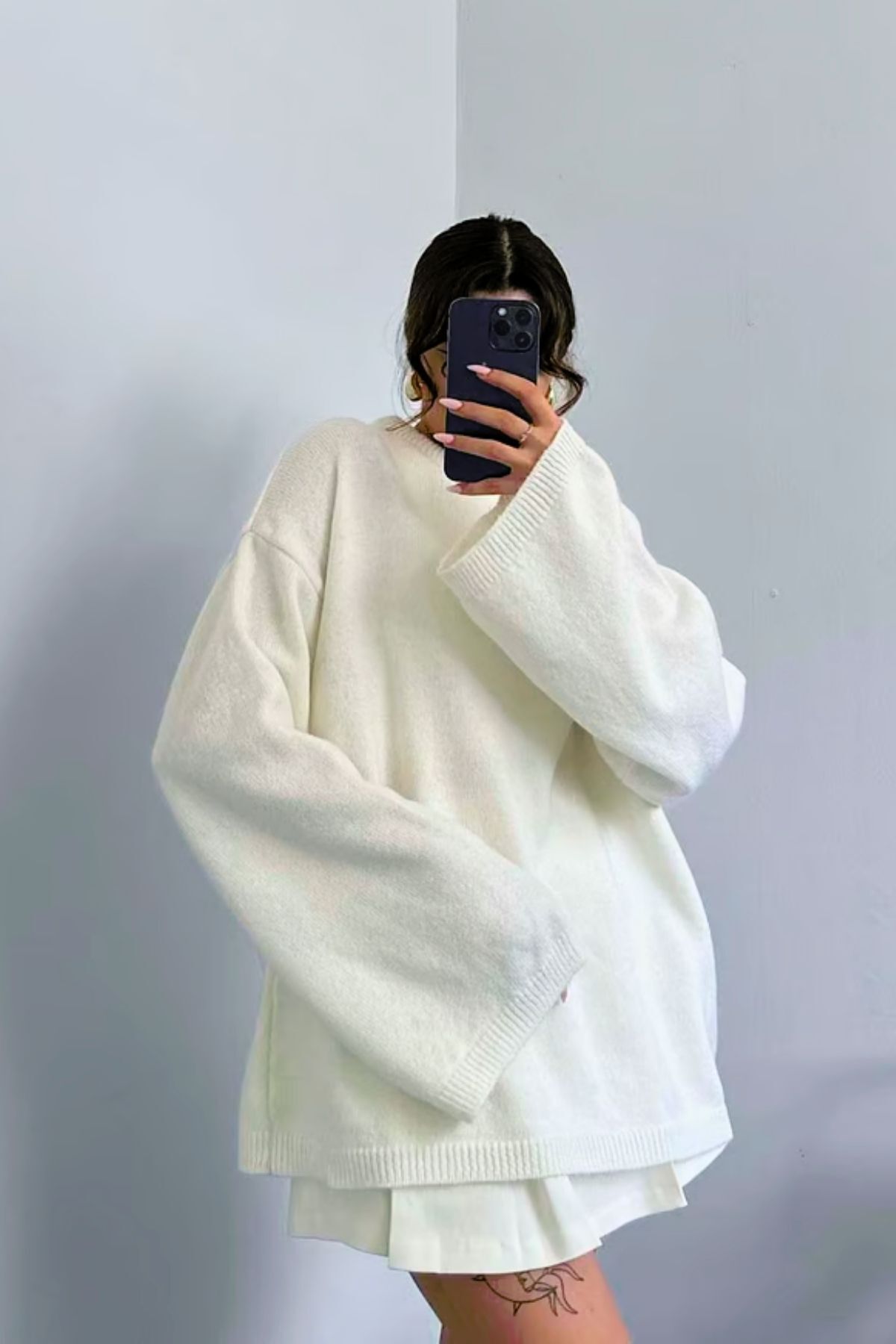 لباس بافتنی آستین گشاد زنانه مدل pinterest یقه خدمه ژاکت نرم سایز متوسط