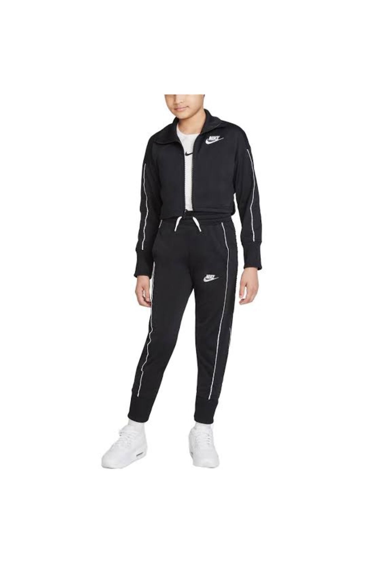 Nike tracksuit black sales with white stripe