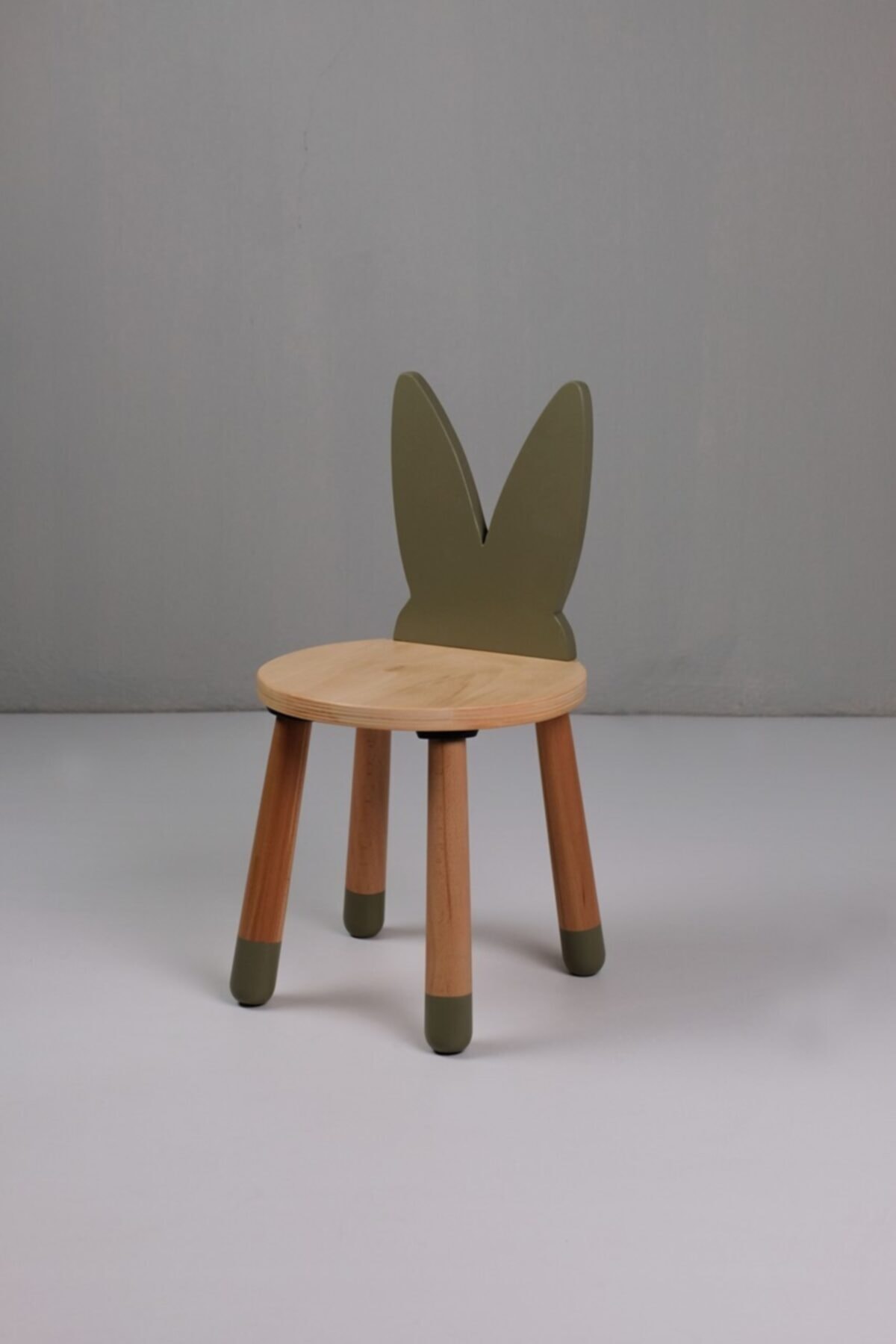 Little Rhino Kids Tavşan Masif Ahşap Çocuk Sandalyesi Haki
