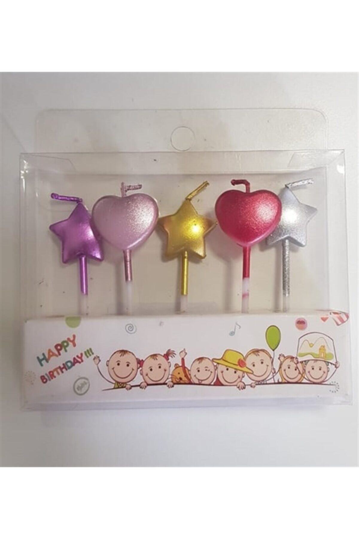 parti sürprizi Krom Kalp Ve Yıldız 5 Li Mum Mini