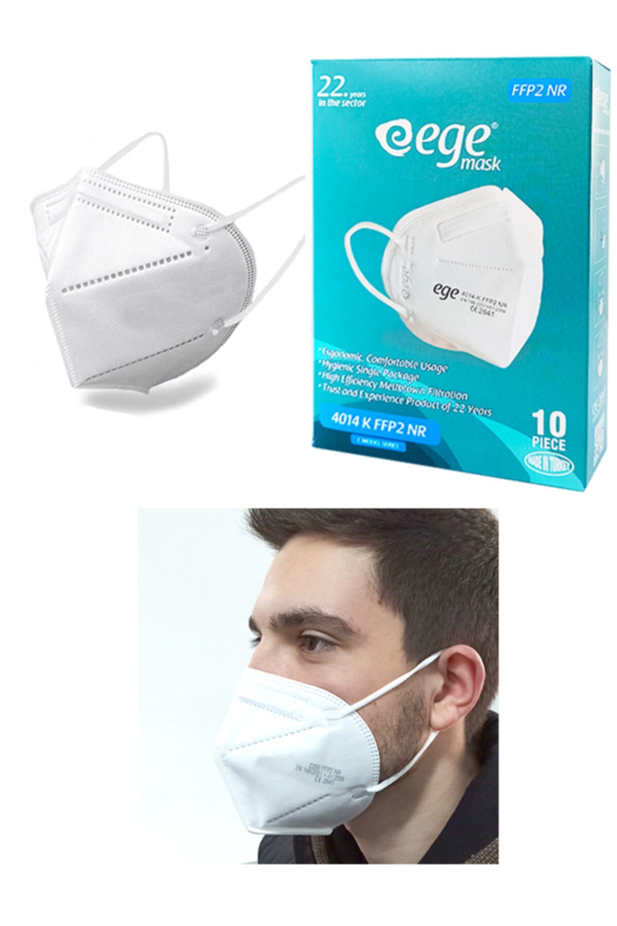 Breen N95 Maske Ege 4014k Maske Entilsiz Solunum Maskesi Meltblown Kumaş Sertifikalı 10 Adet