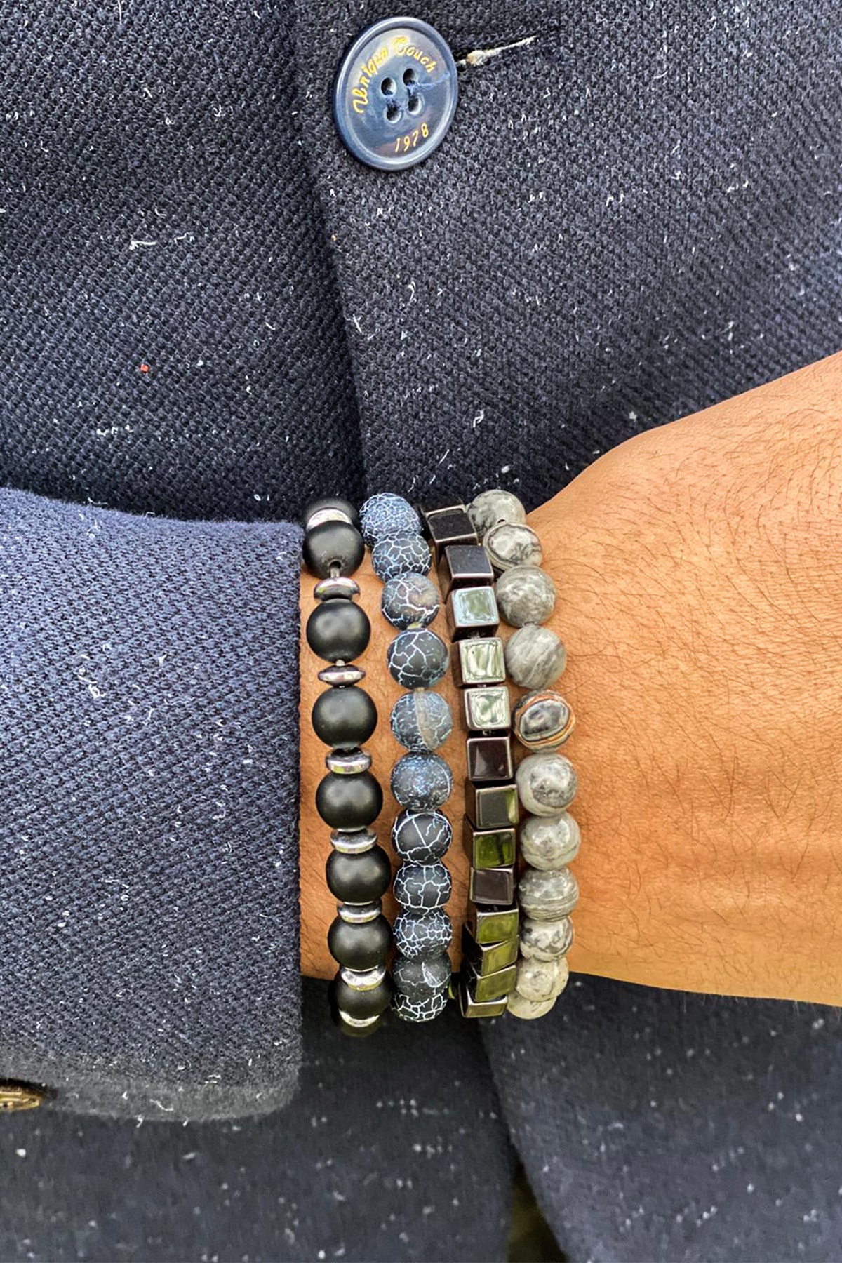 Zuk Collection Erkek  Hematit Oniks Jasper Akik Taşı Doğal Taş Dörtlü Set