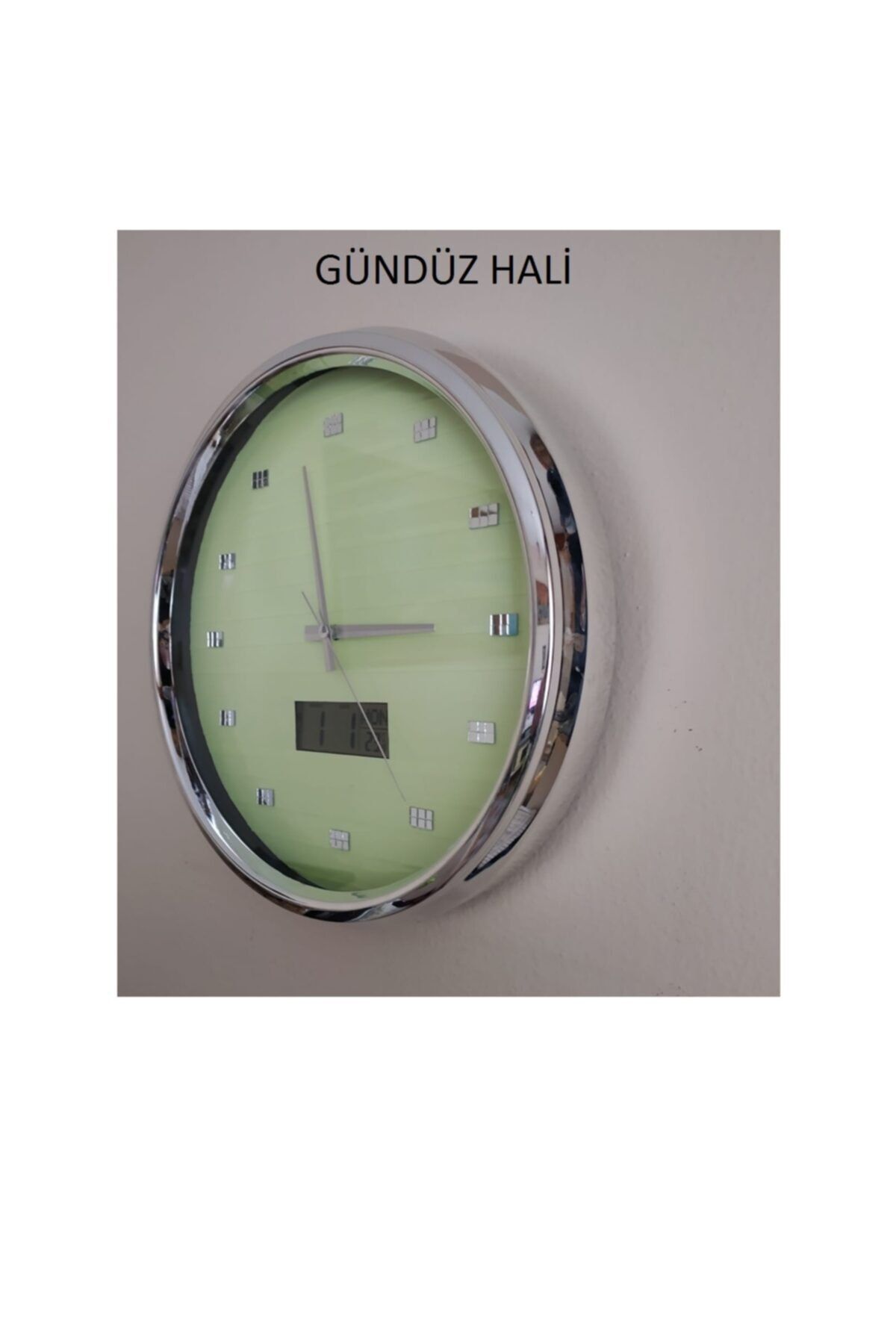 Bahat Termometreli Isı Ölçer Dijitalli Fosforlu Duvar Saati 32 Cm