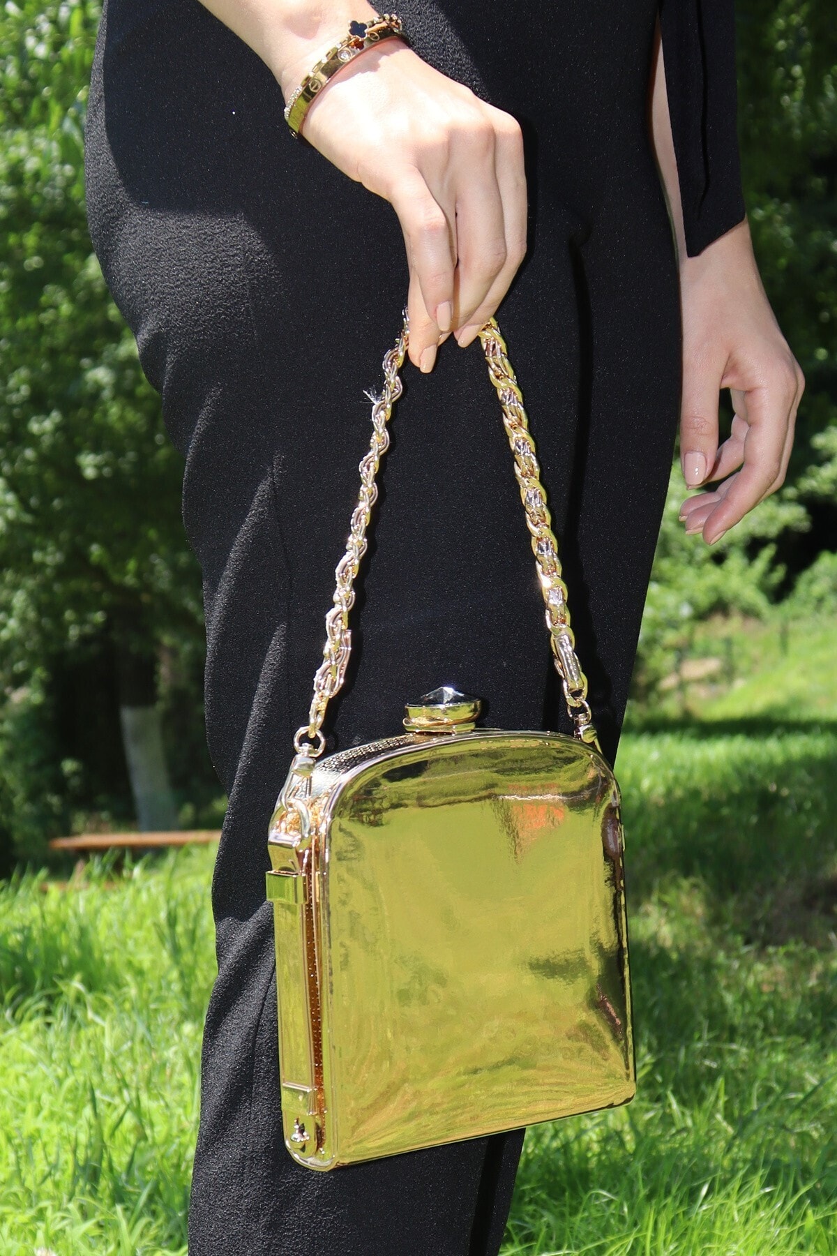 weem bag Kadın Rose Rengi Örgü Saplı Ayna Abiye Çanta