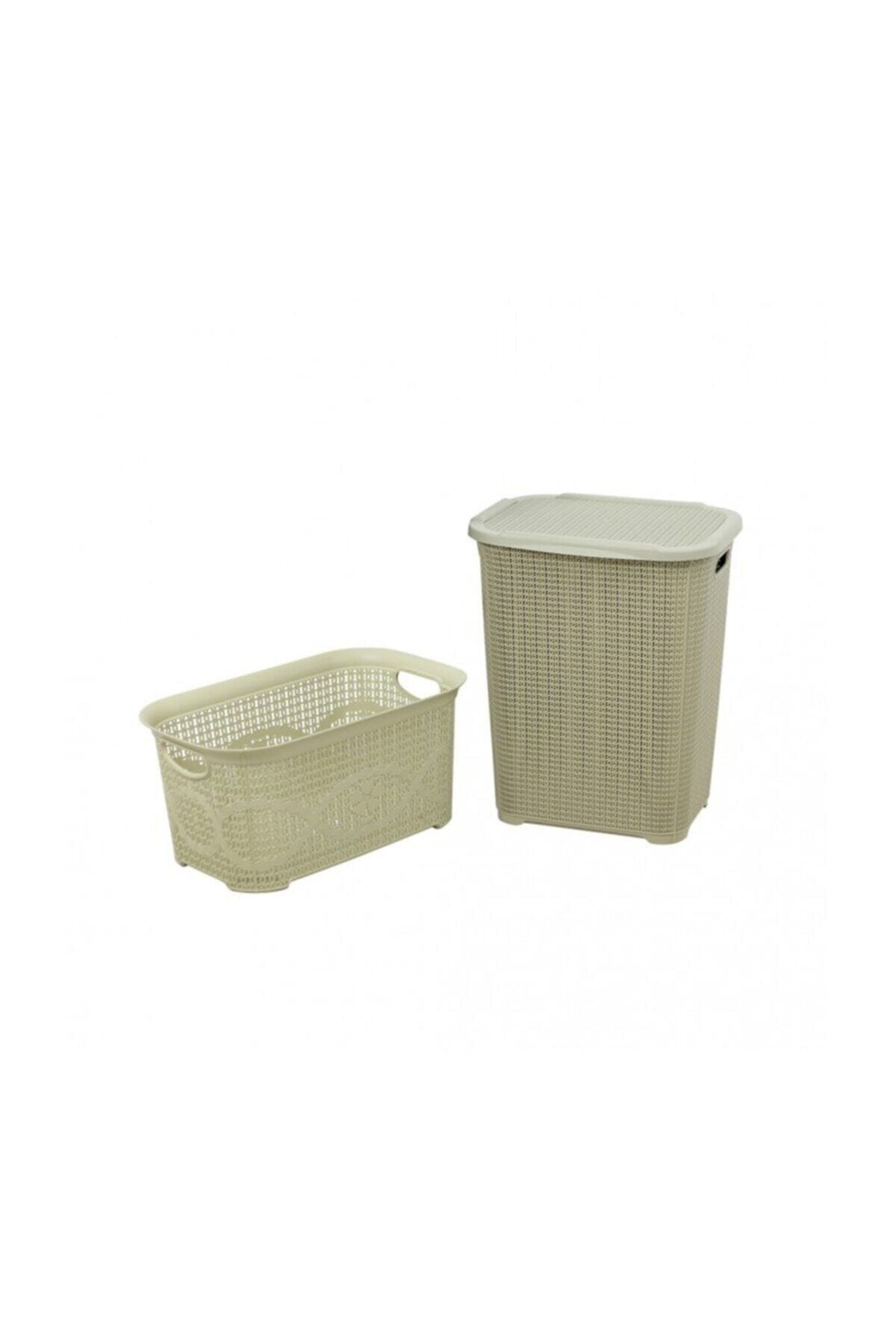 Sağlam Plastik Örgü Kirli Çamaşır Sepeti- Çamaşır Sepeti 2'li Set Çölbeji