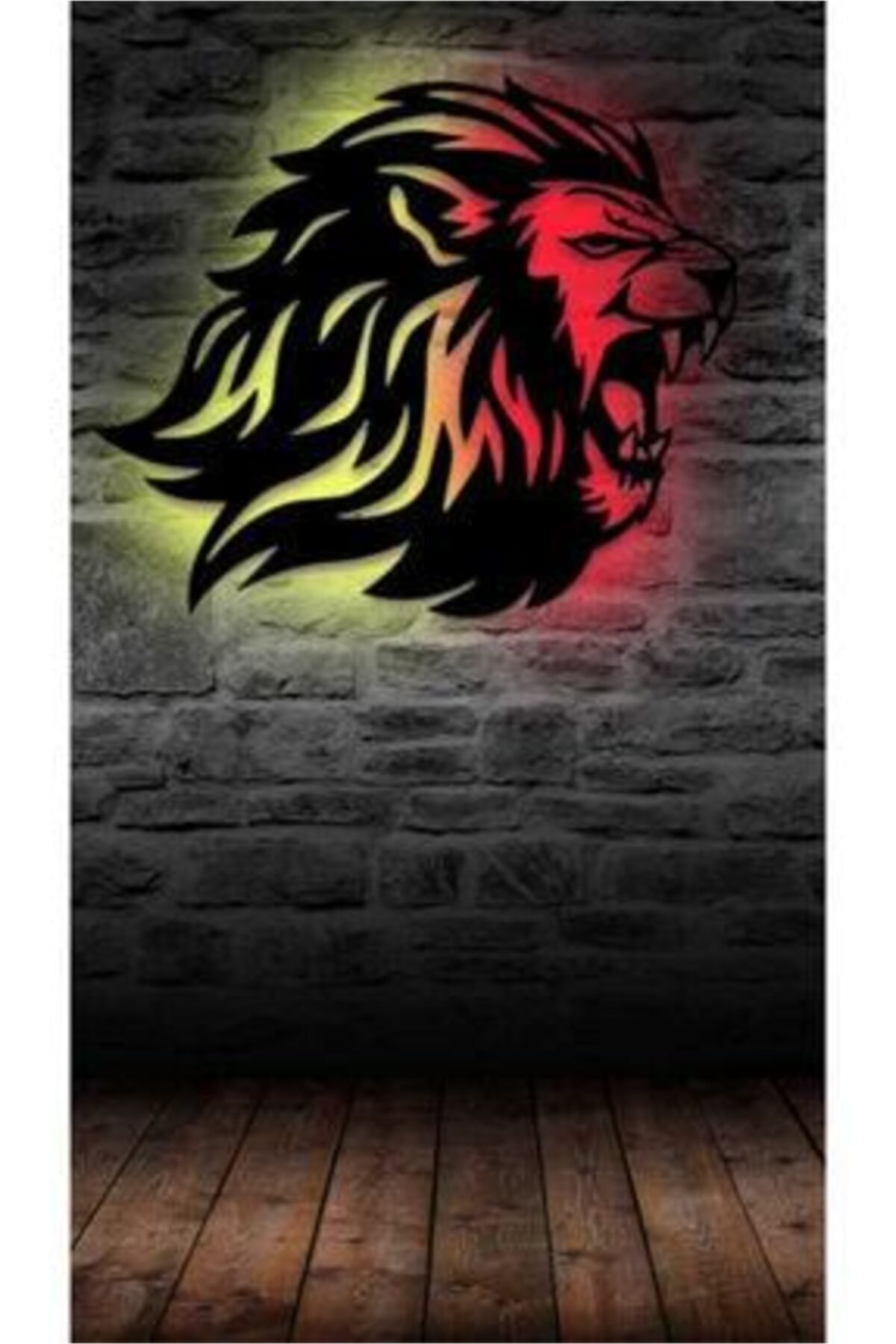 BİR2BİR HEDİYELİK Sarı Kırmızı Aslan Ledli Ahşap Tablo