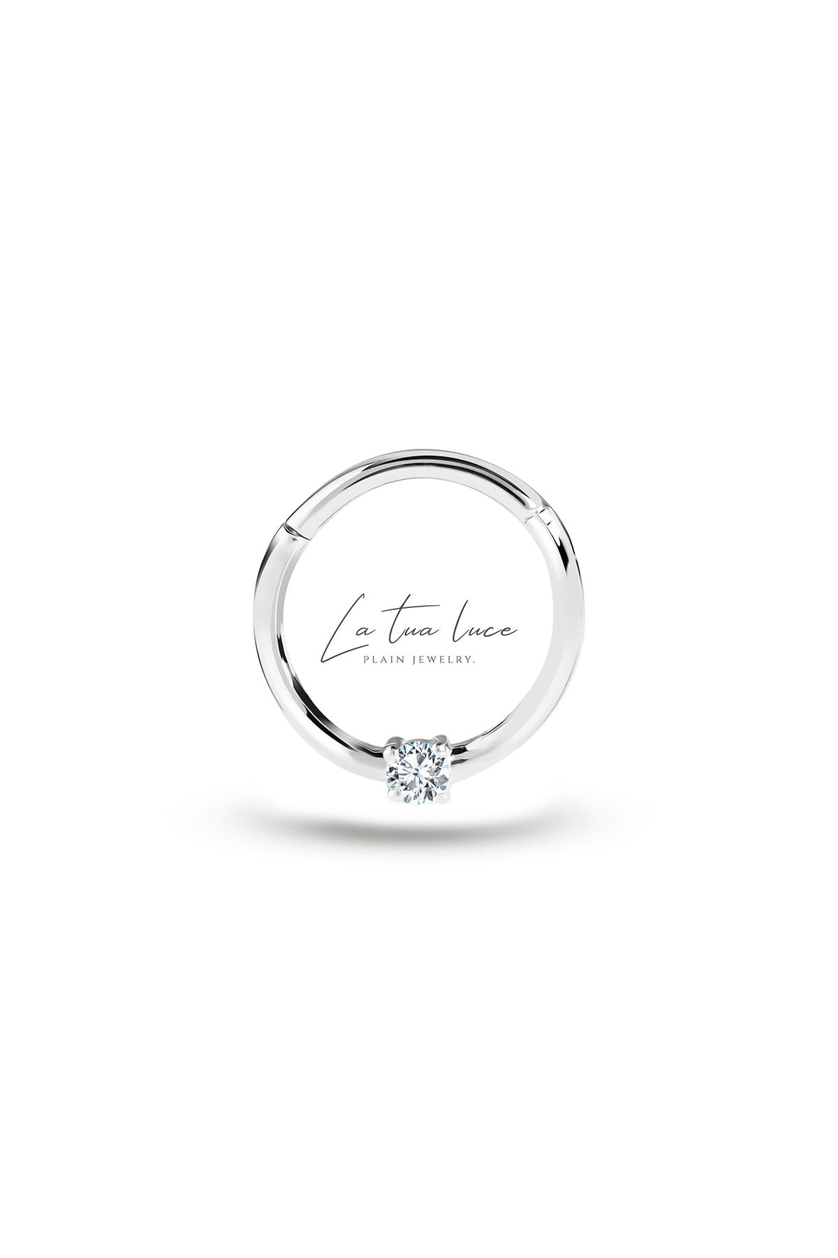 La Tua Luce Jewelry Pırlanta Taşlı Beyaz Altın Kıkırdak Küpe -Helix/Daith 12mm'lik Tekli (clicker) 14 Ayar