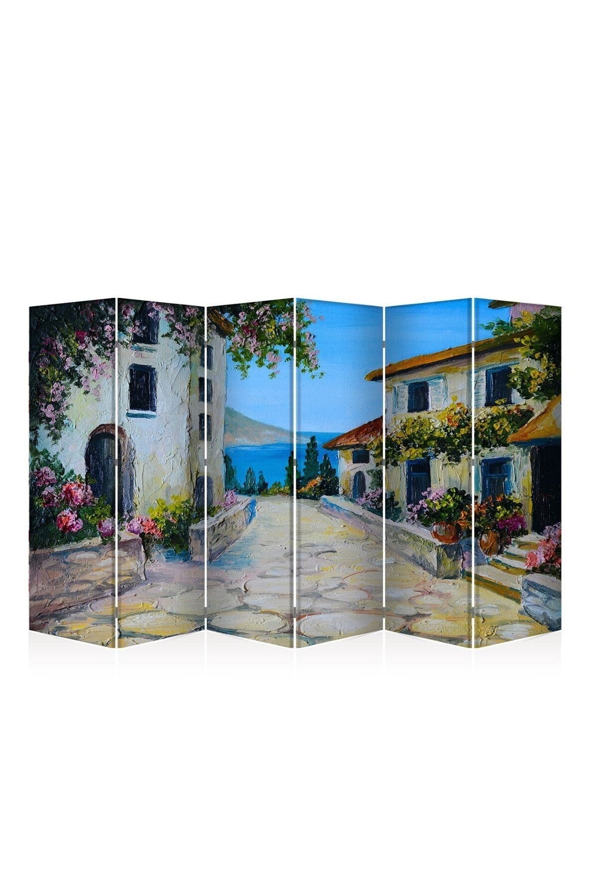 DECOBRITISH 6 Kanat Çift Taraflı Tekerlekli Kanvas Paravan 180x240 Cm