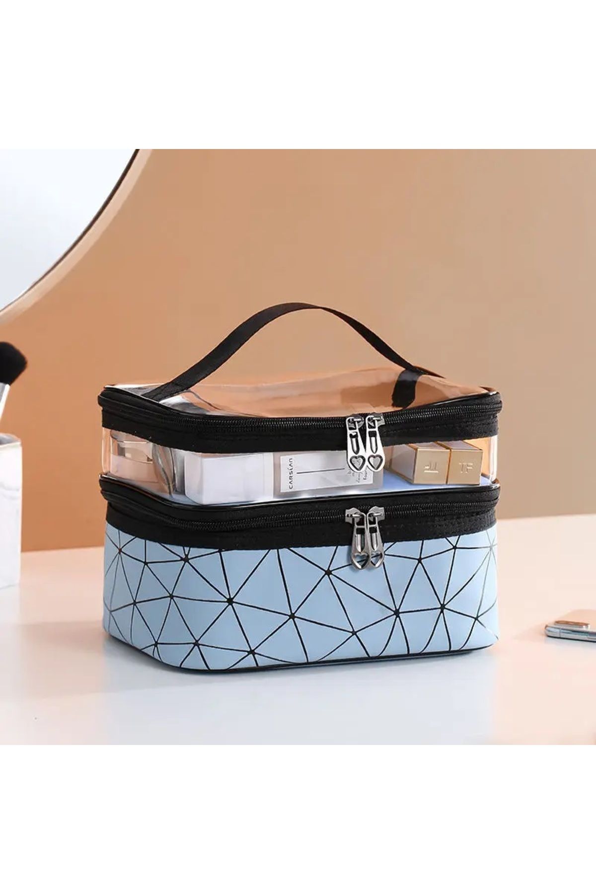 Two compartment online makeup bag