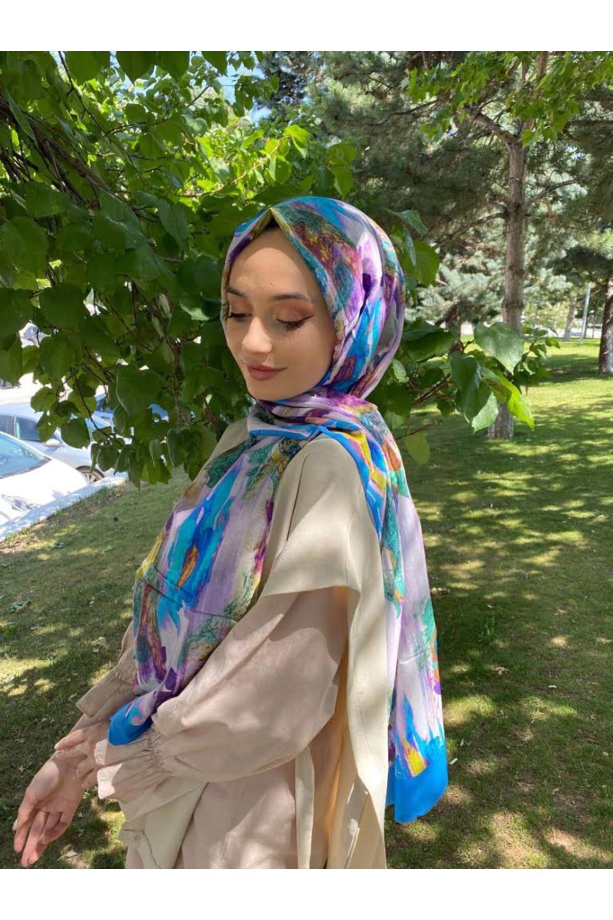 Aker Summer Coolness Floral Patterned Silk Cotton COTTON Scarf
