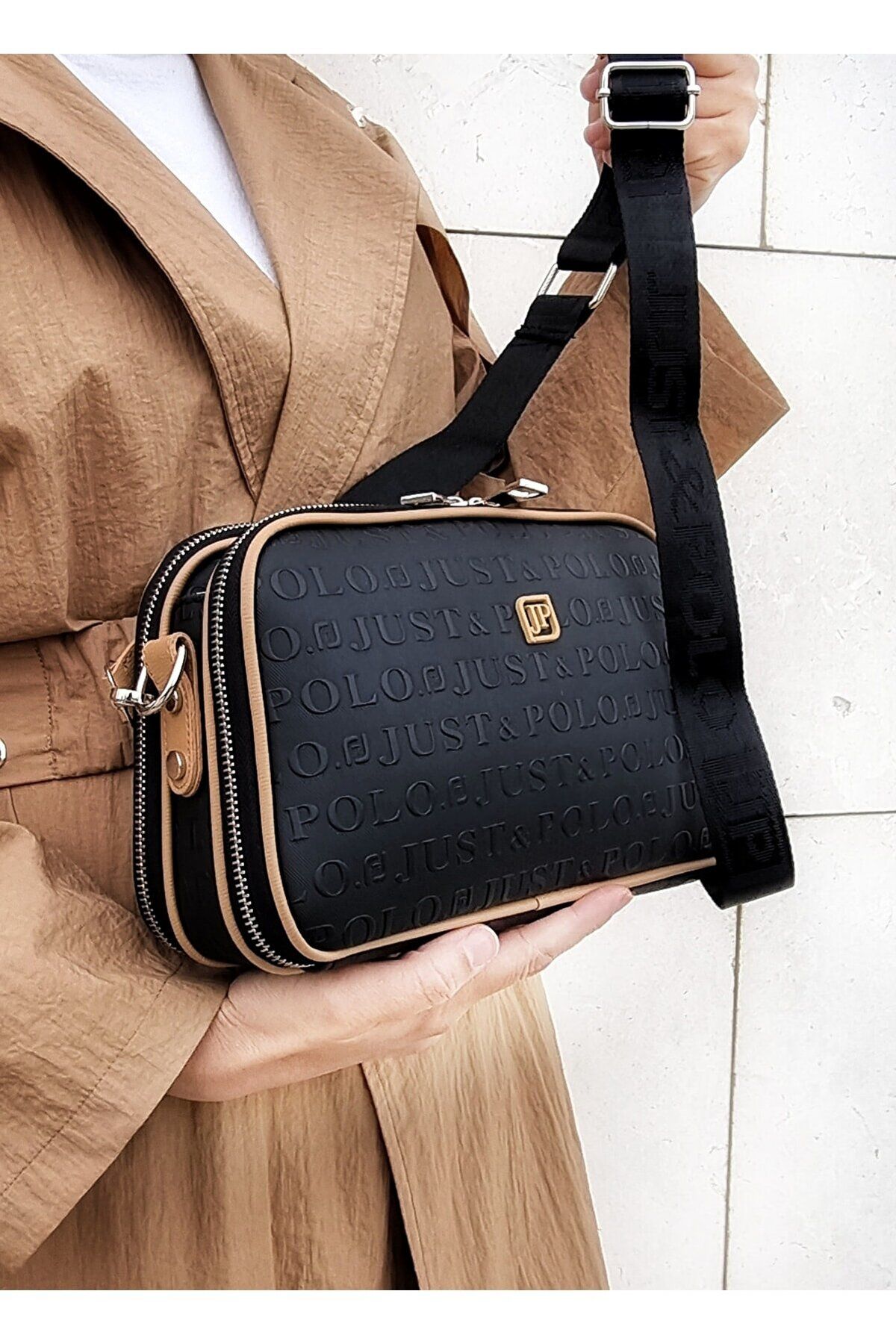 Black and tan cross body online bag