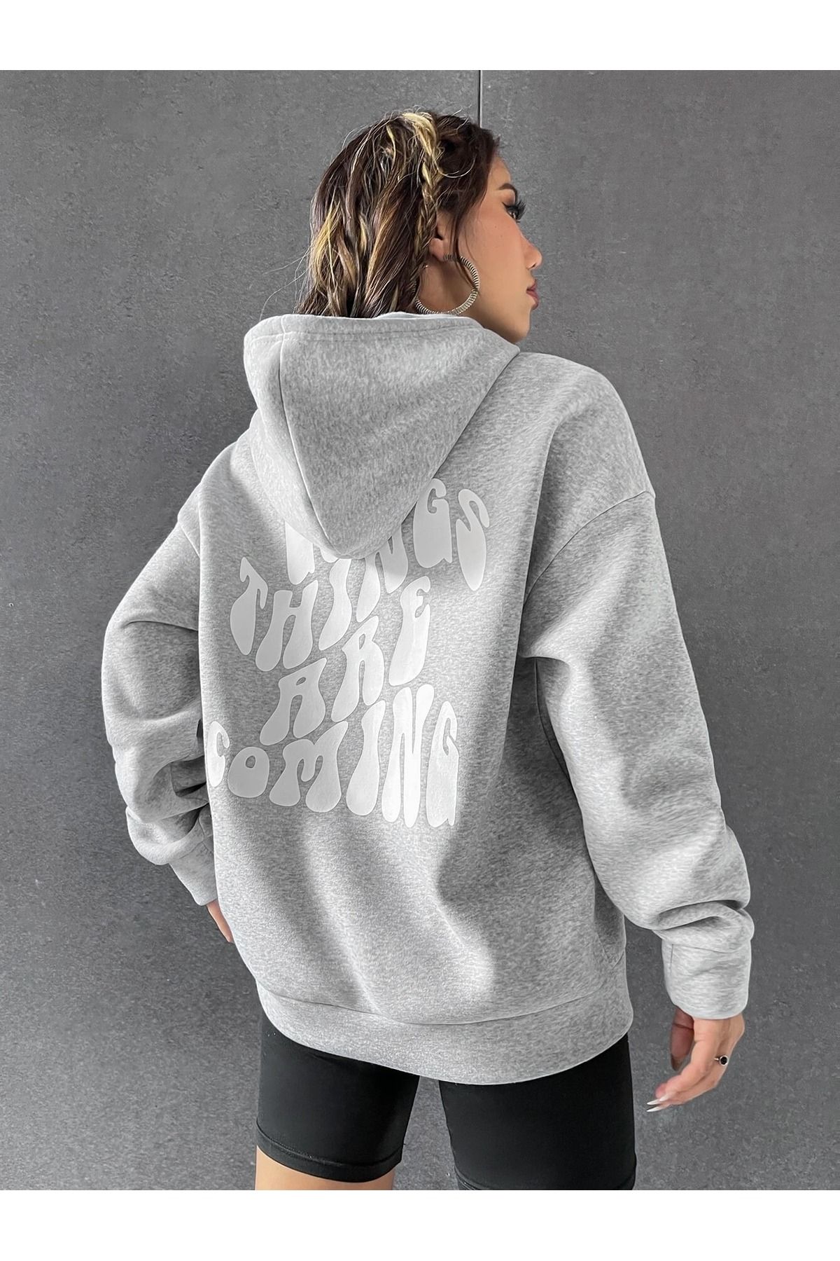 MODAR CH Good Things Coming Winter Thick Sweatshirt Gray Printed