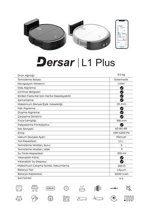 L1 Plus Robot Süpürge Siyah (Dersar Türkiye Garantili) Image 7