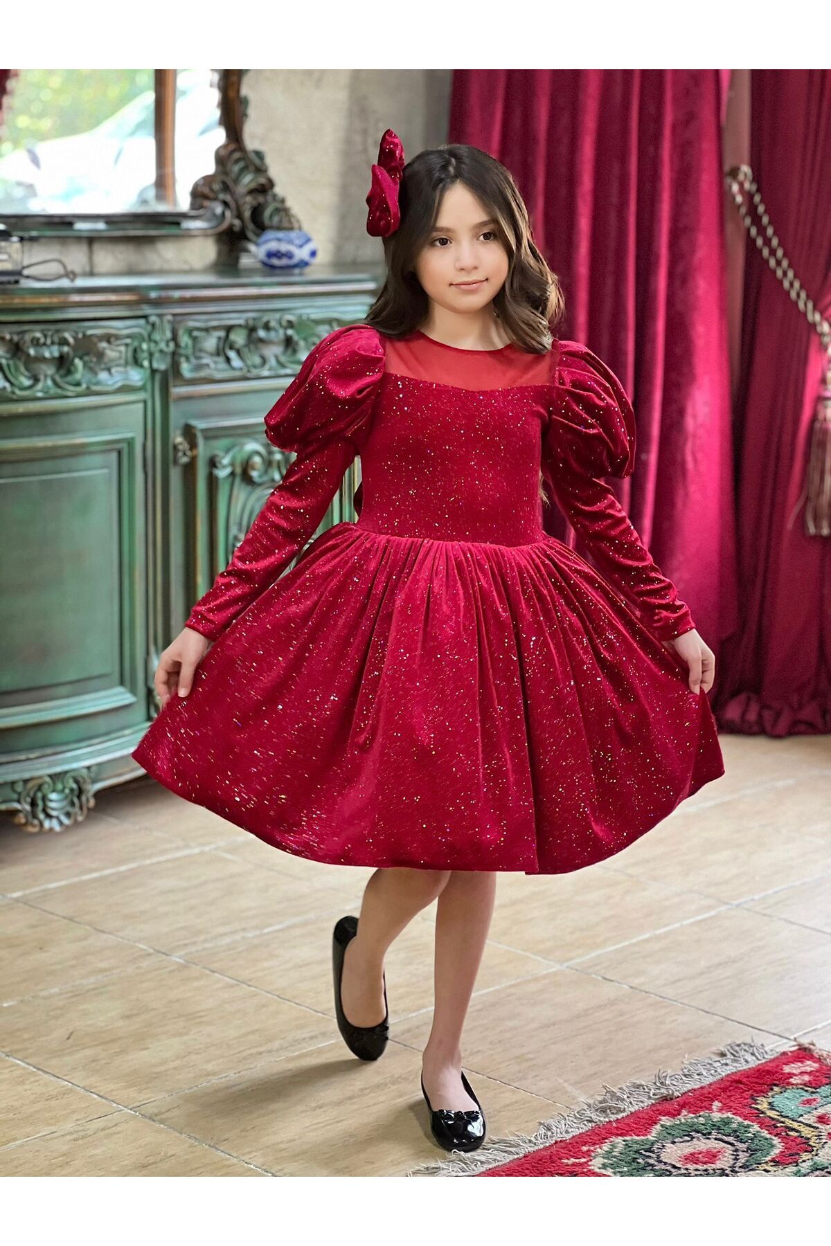 Red velvet dress kids cheap