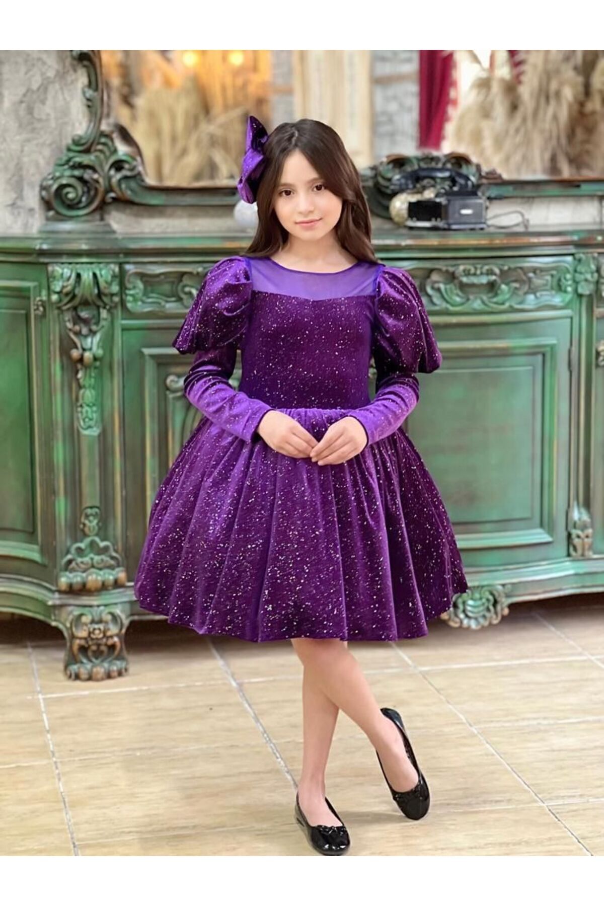 DUDOR K DS GIRL S SPECIAL DESIGN GLUTE RED VELVET DRESS Trendyol