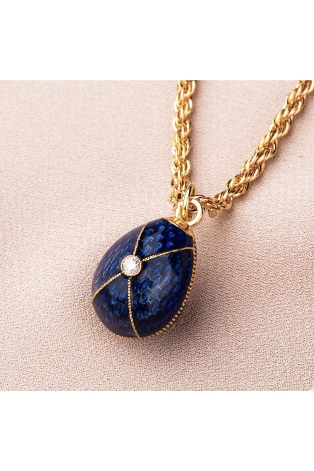 uniqera vintage lacivert mineli faberge stili fleur de lis yumurta kolye fiyati yorumlari trendyol