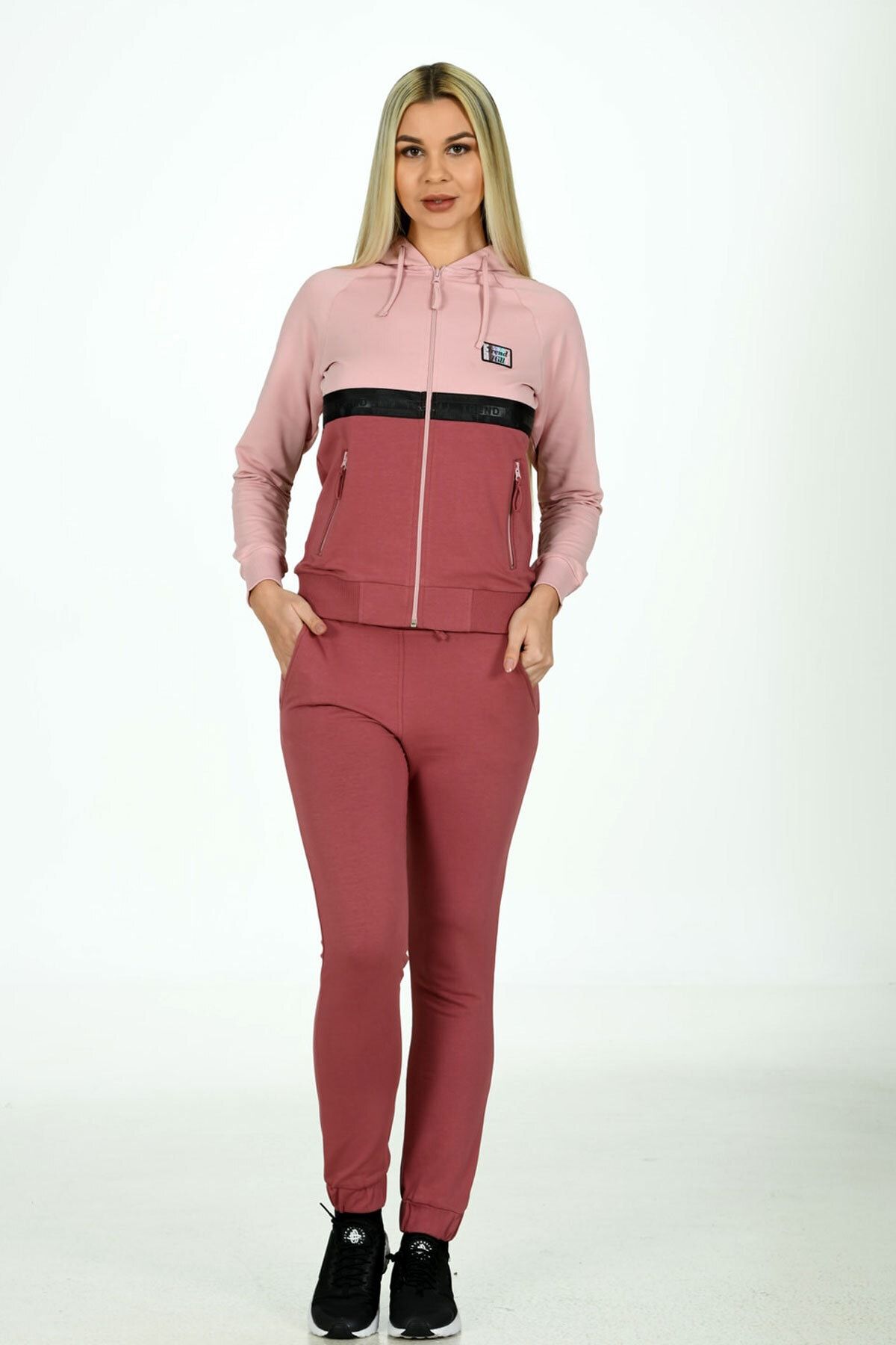 TRENDH LL Women s Slim Fit Pocketed Front Zipper Hooded Dusty Rose