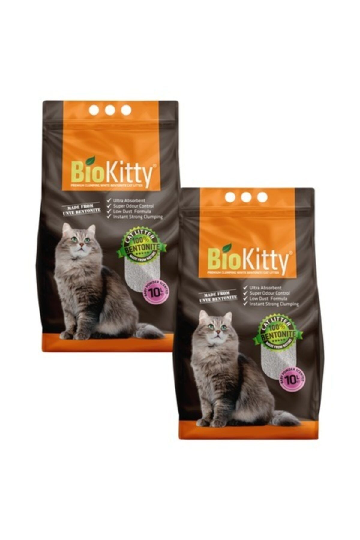 biokitty biokitty bebek pudra kokulu ince taneli dogal bentonit kedi kumu 10 lt x 2 adet fiyati yorumlari trendyol