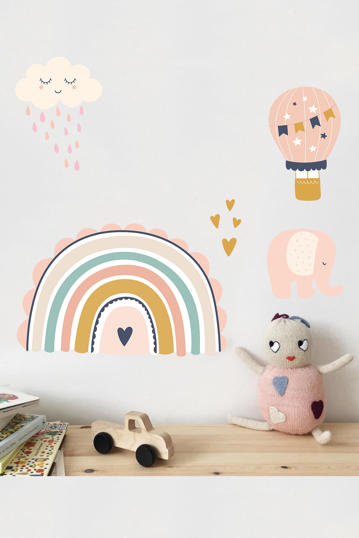 Canvartie Pembe Fil Balon Ve Gökkuşağı Çocuk Odası Duvar Sticker