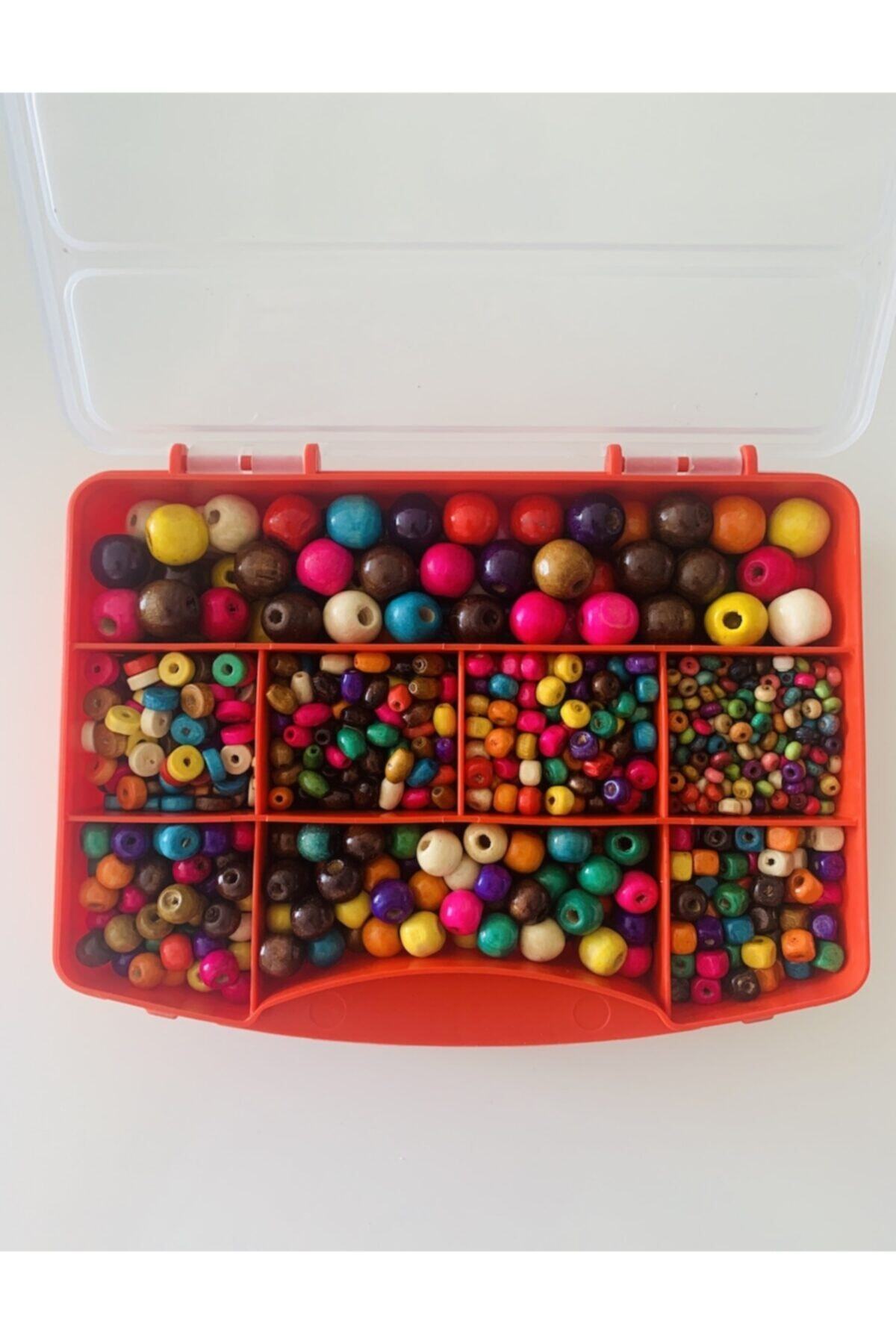 SHEKER HOME Ahşap Tahta Boncuk Seti 8 Çeşit Karışık Renk