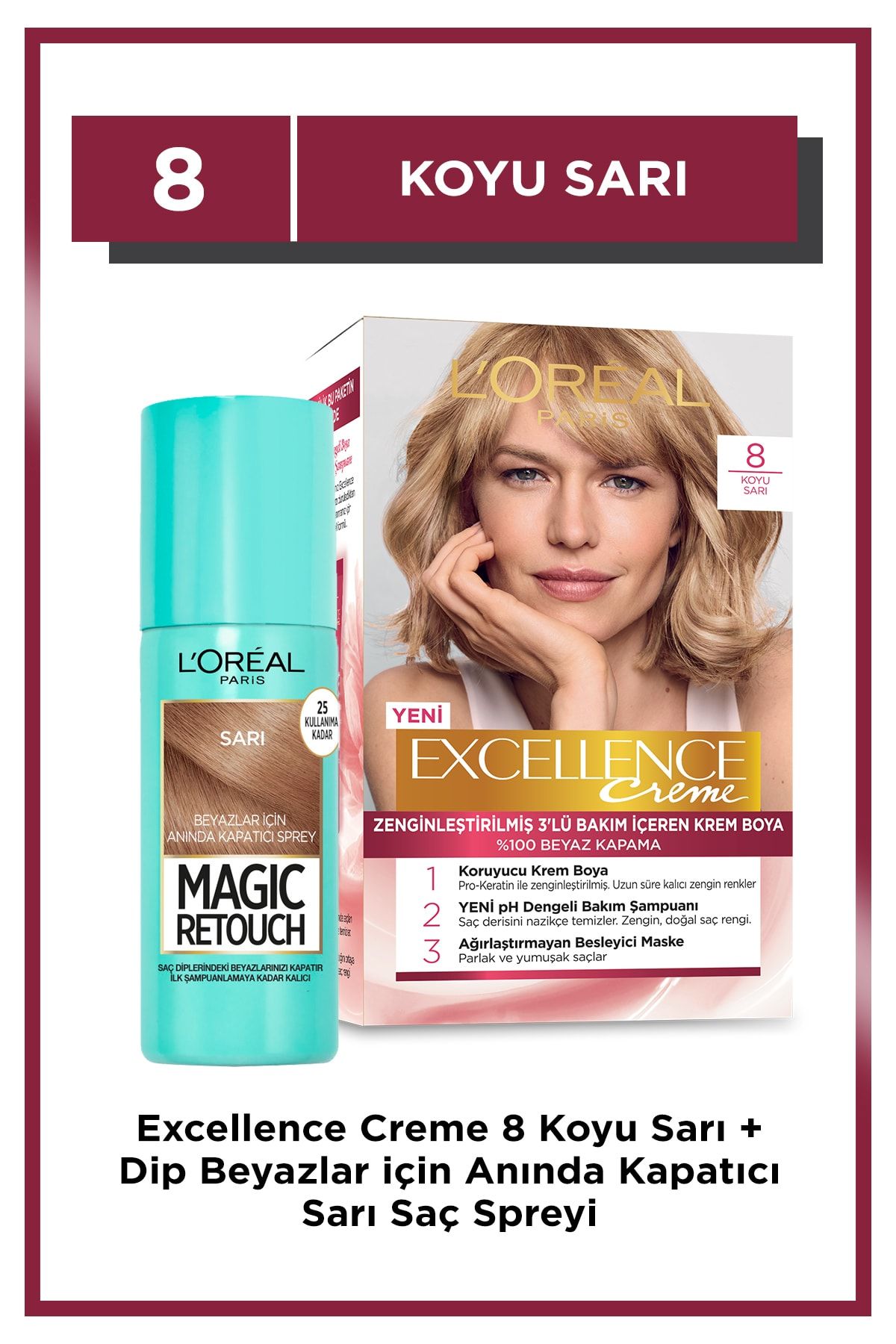l oreal paris excellence creme sac boyasi 8 koyu sari beyaz saclar icin kapatici sari sac spreyi 86905953571713 fiyati yorumlari trendyol