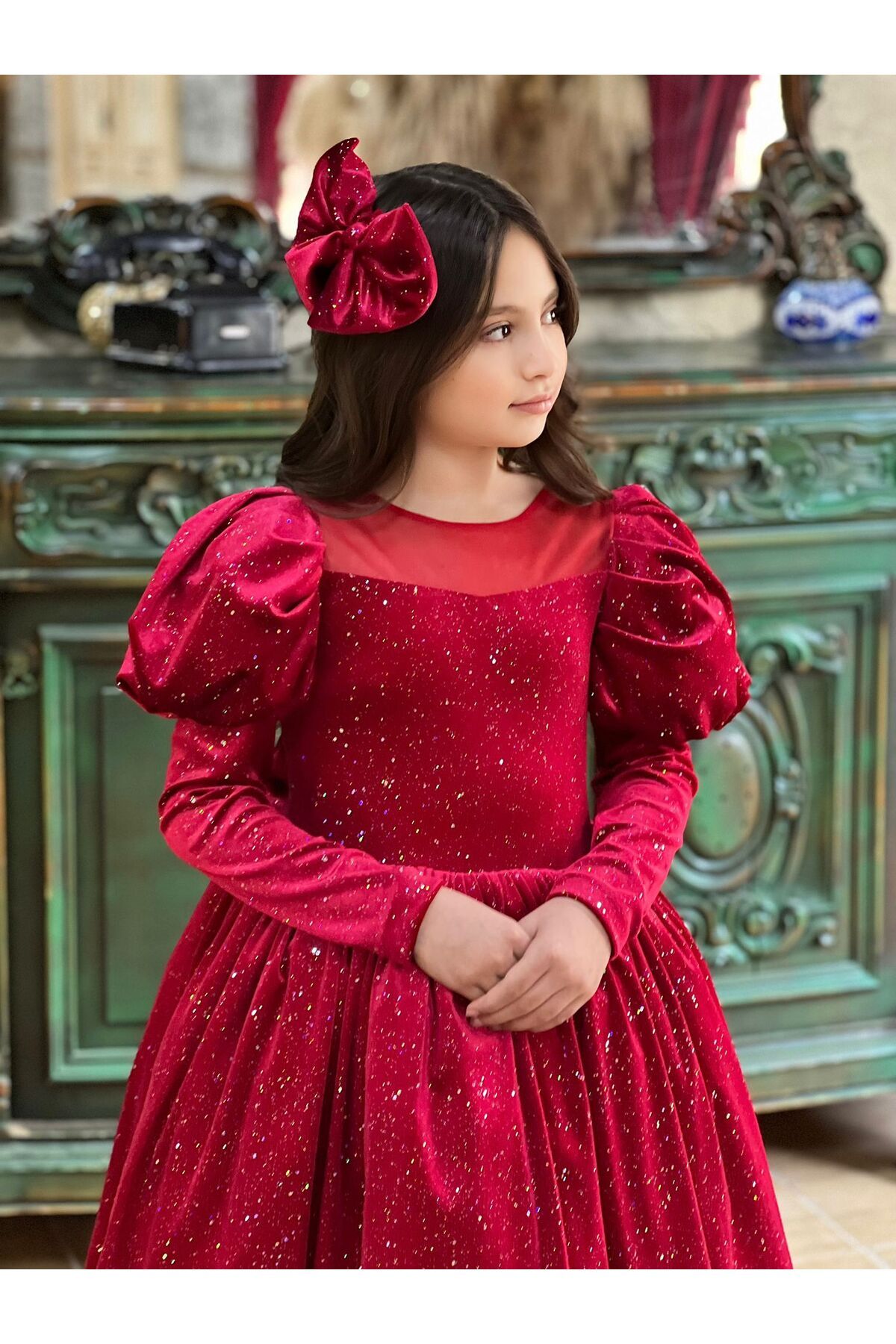 Red velvet dress kids sales
